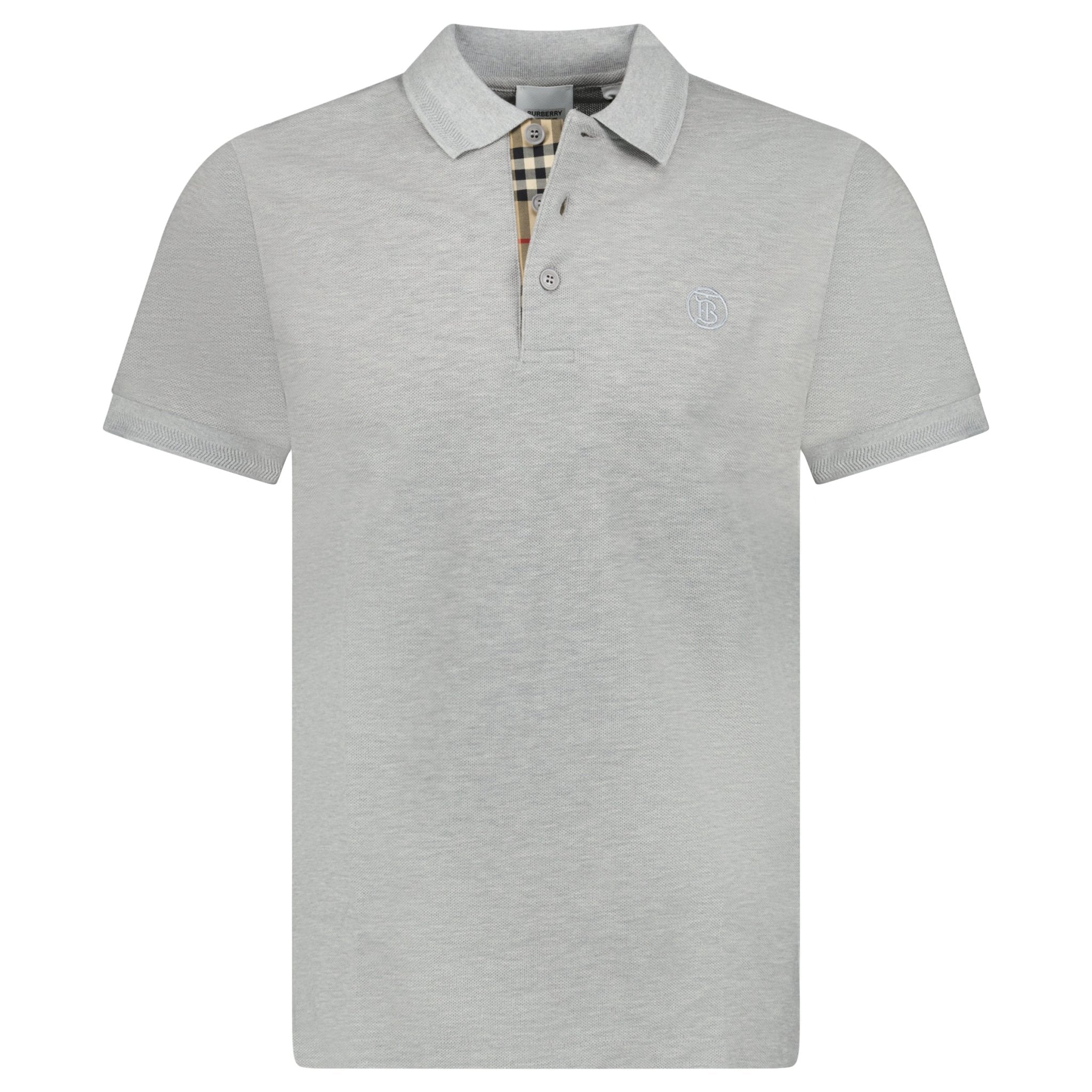 Burberry 'Eddie' TB Check Placket Polo-Shirt Grey