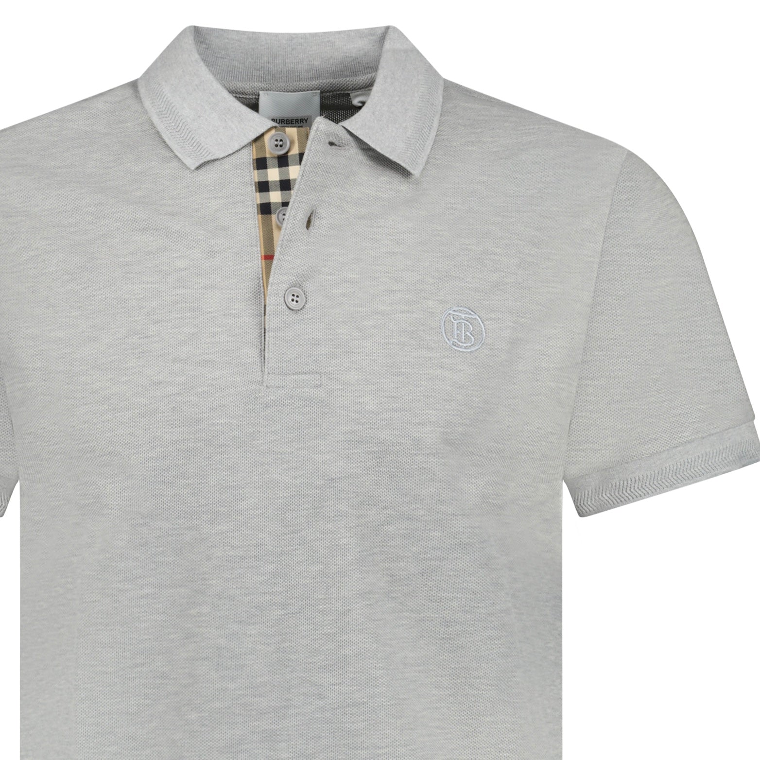 Burberry 'Eddie' TB Check Placket Polo-Shirt Grey