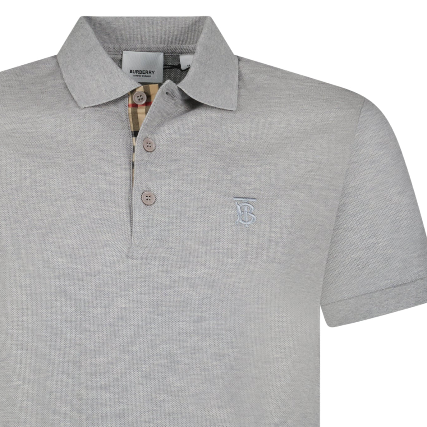 Burberry 'Eddie' TB Check Placket Polo-Shirt Grey