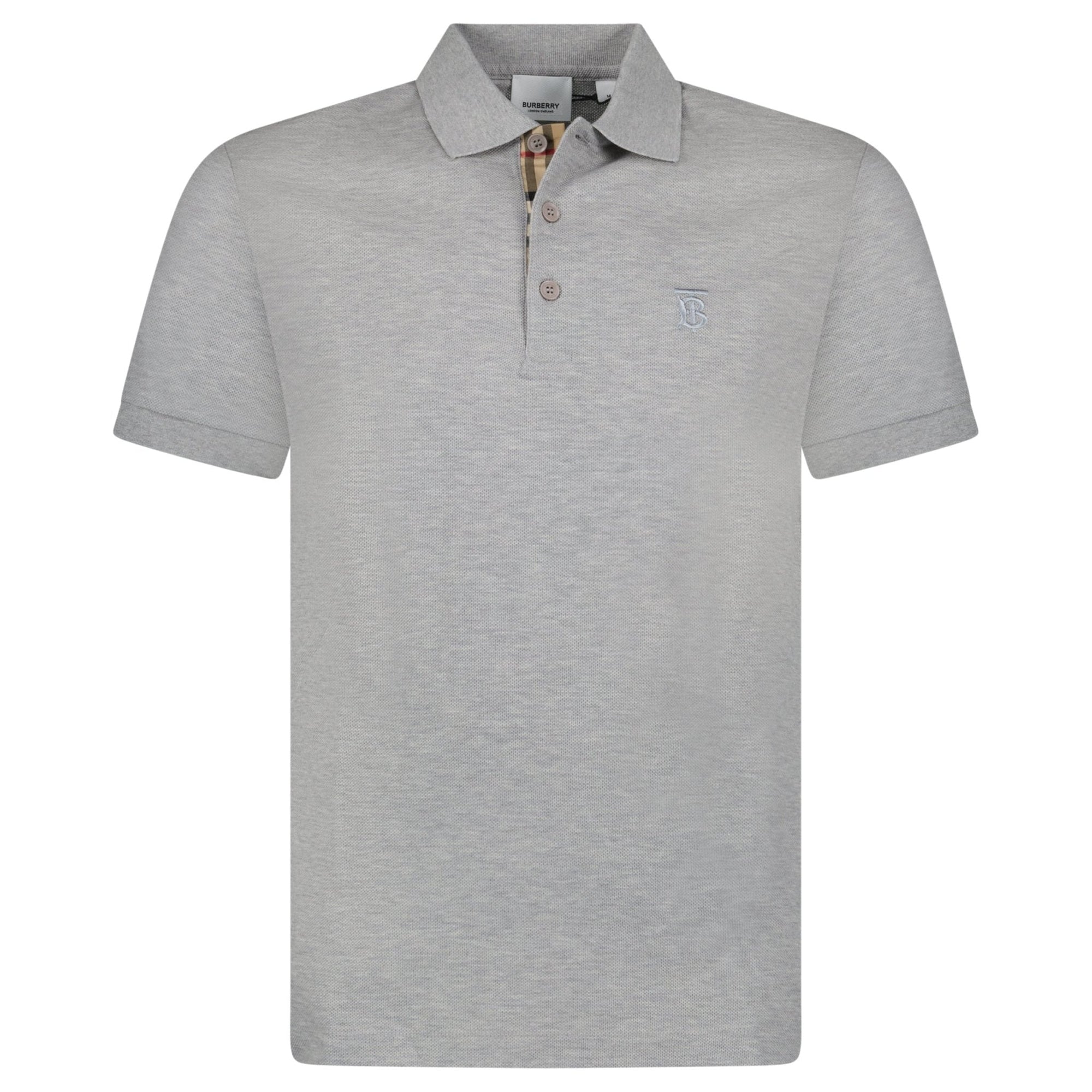 Burberry 'Eddie' TB Check Placket Polo-Shirt Grey