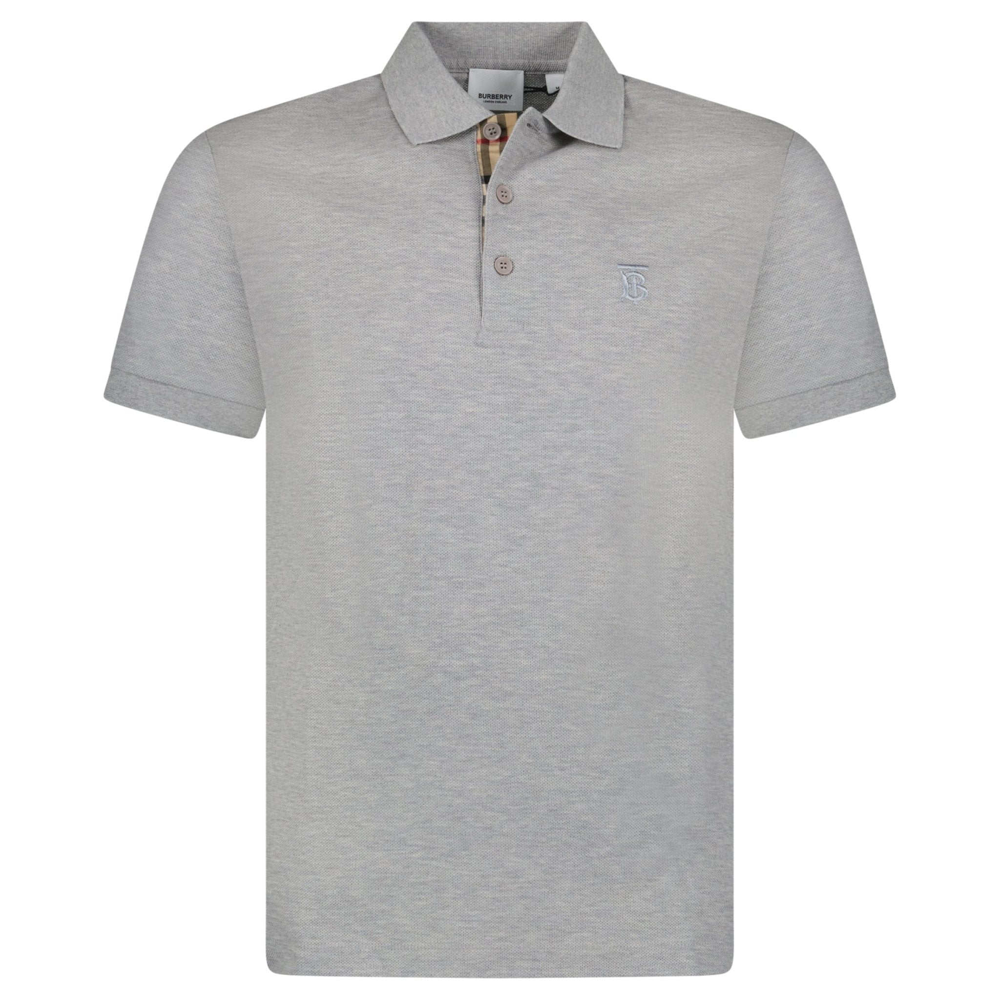 Burberry 'Eddie' TB Check Placket Polo-Shirt Grey