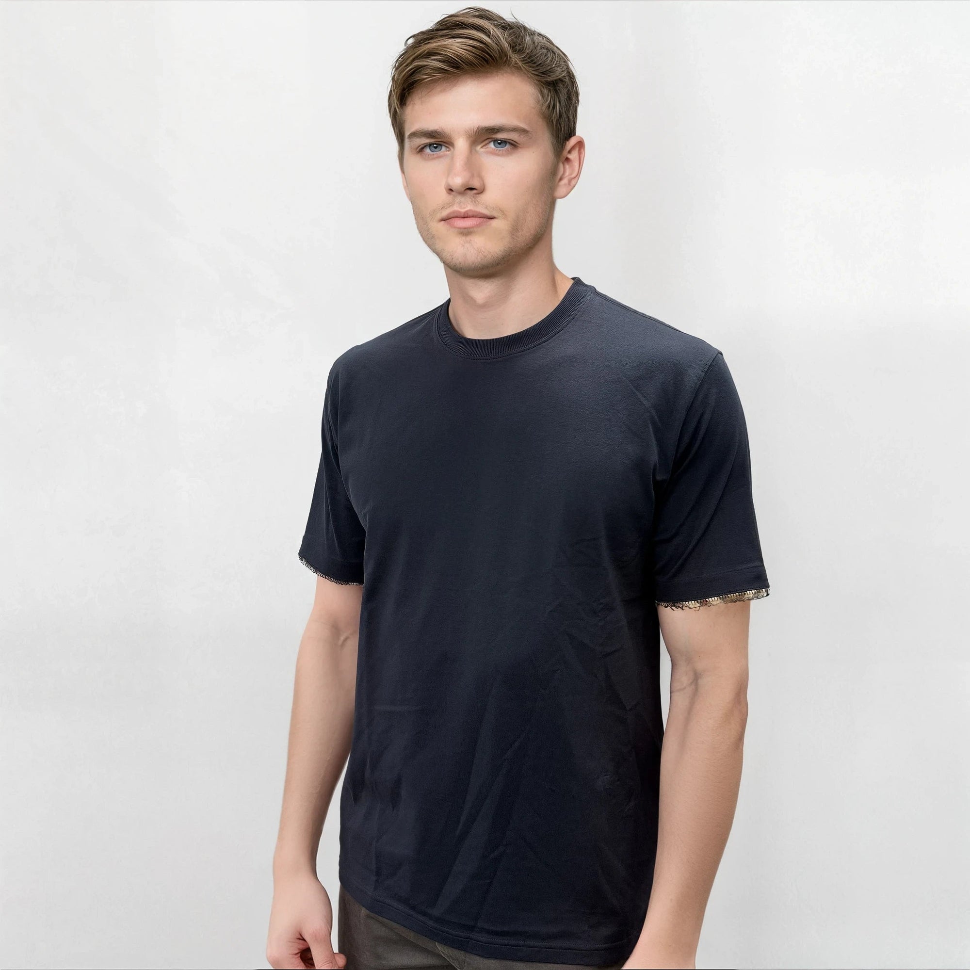 Burberry 'Ellison' Organic Cotton Check Sleeve Navy