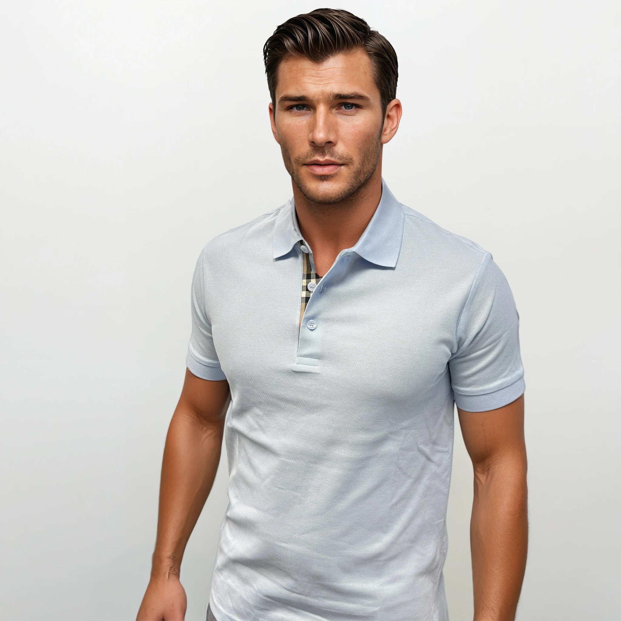 Burberry 'Hartford' Check Placket Polo Light Blue