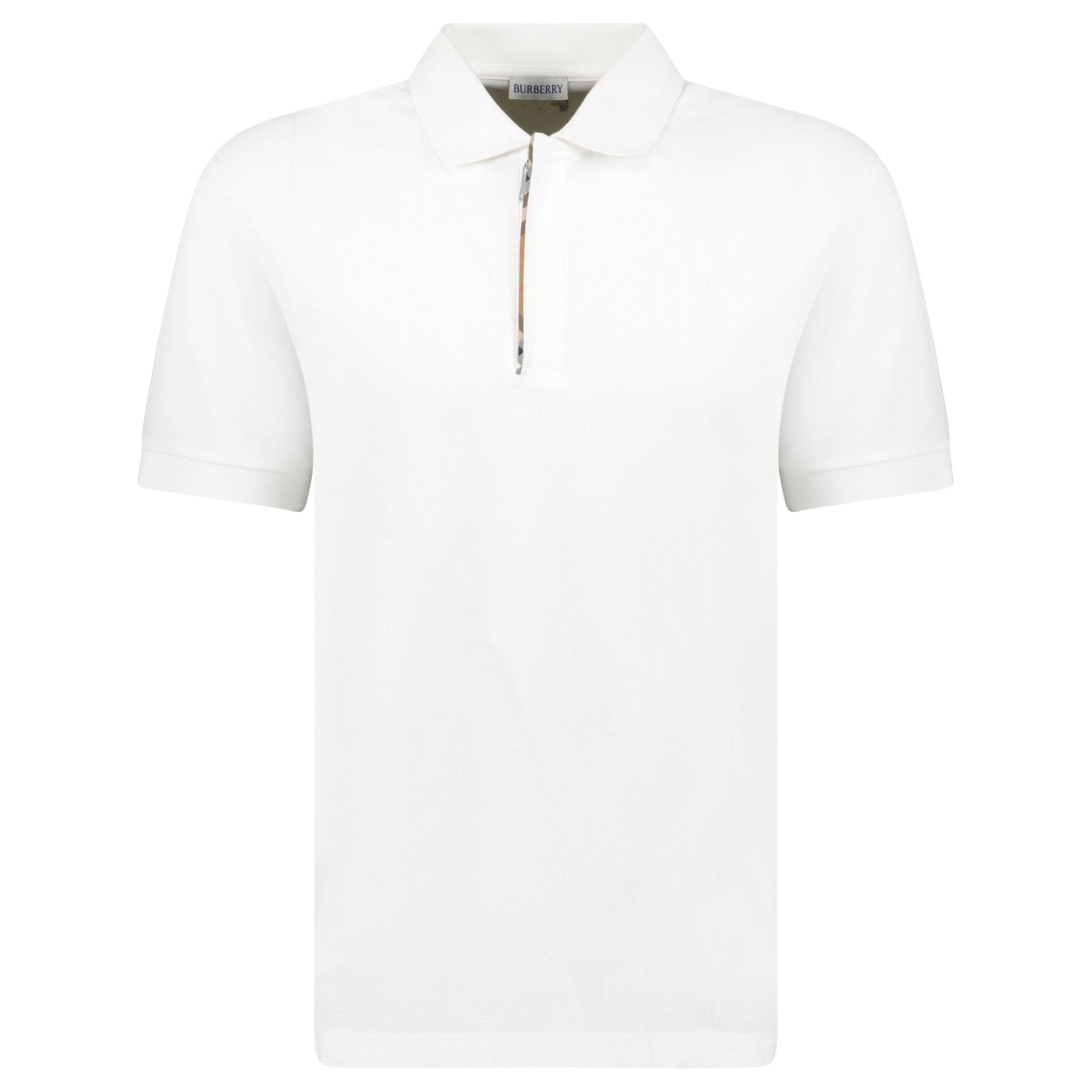 Burberry 'Hartford' Check Placket Zip Polo White