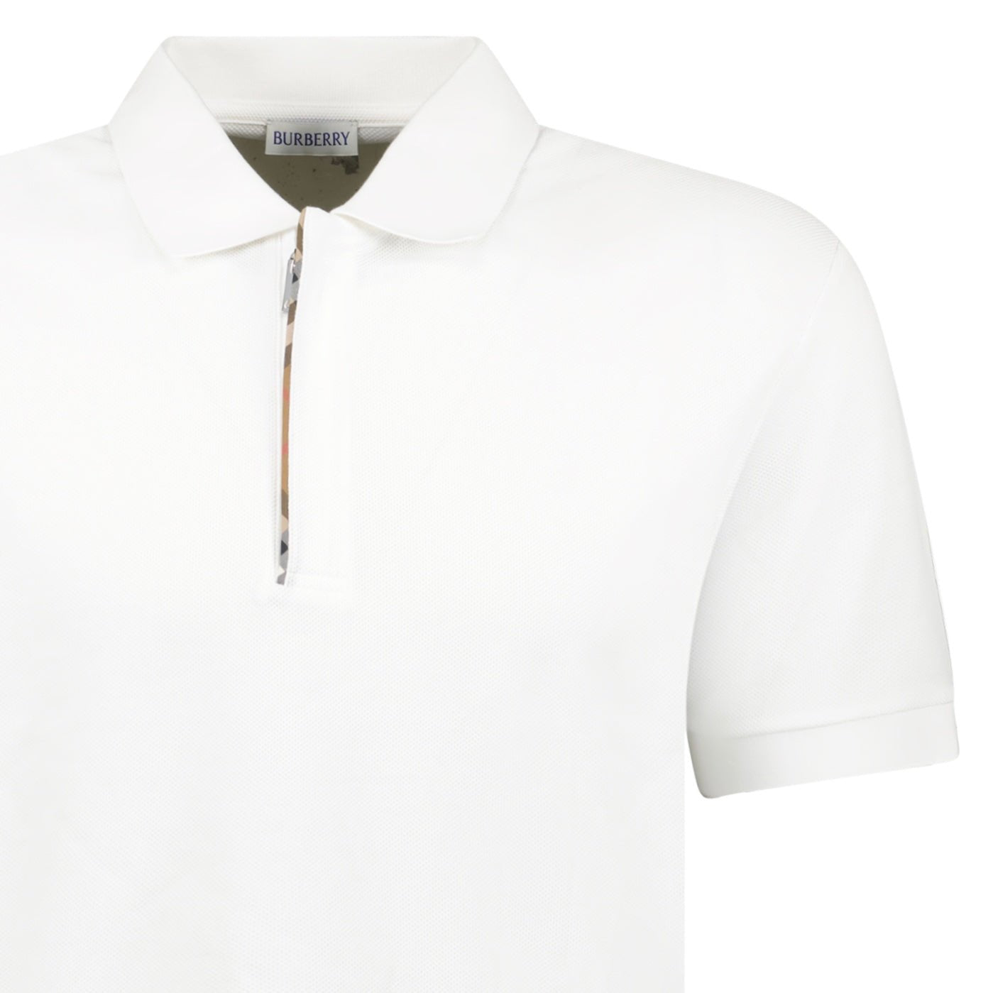 Burberry 'Hartford' Check Placket Zip Polo White