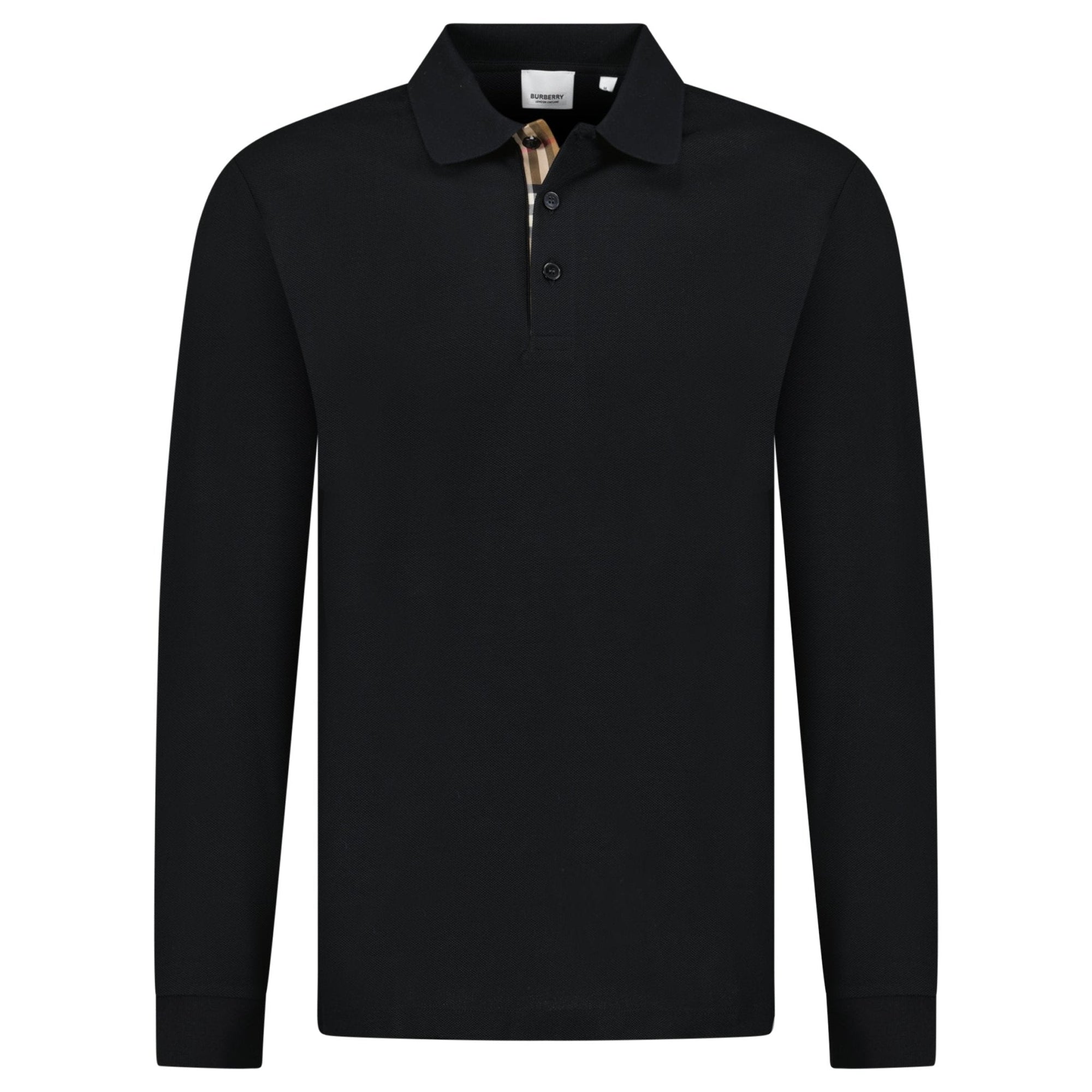 Burberry 'Hartford' Long Sleeved Check Placket Polo-Shirt Black
