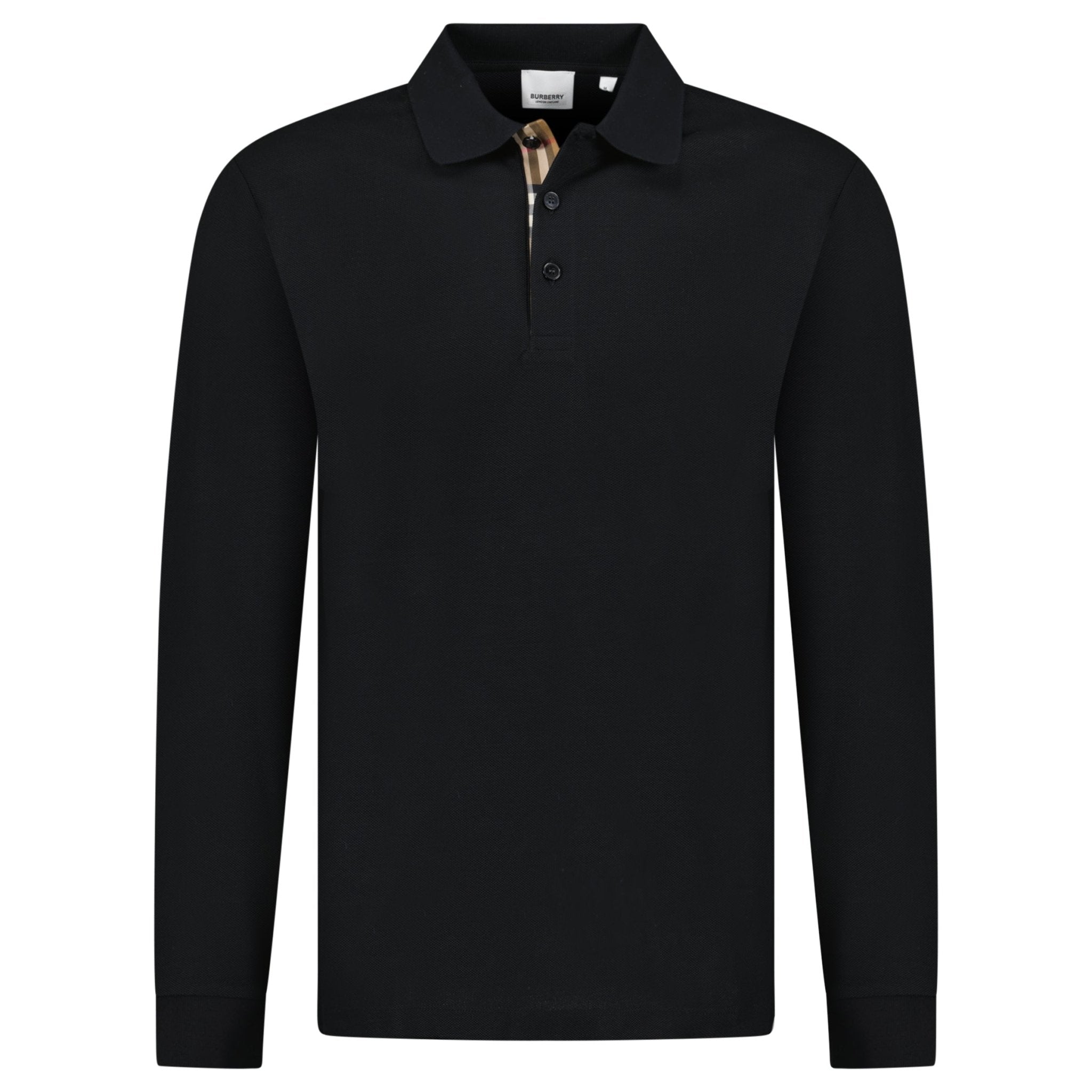 Burberry 'Hartford' Long Sleeved Check Placket Polo-Shirt Black