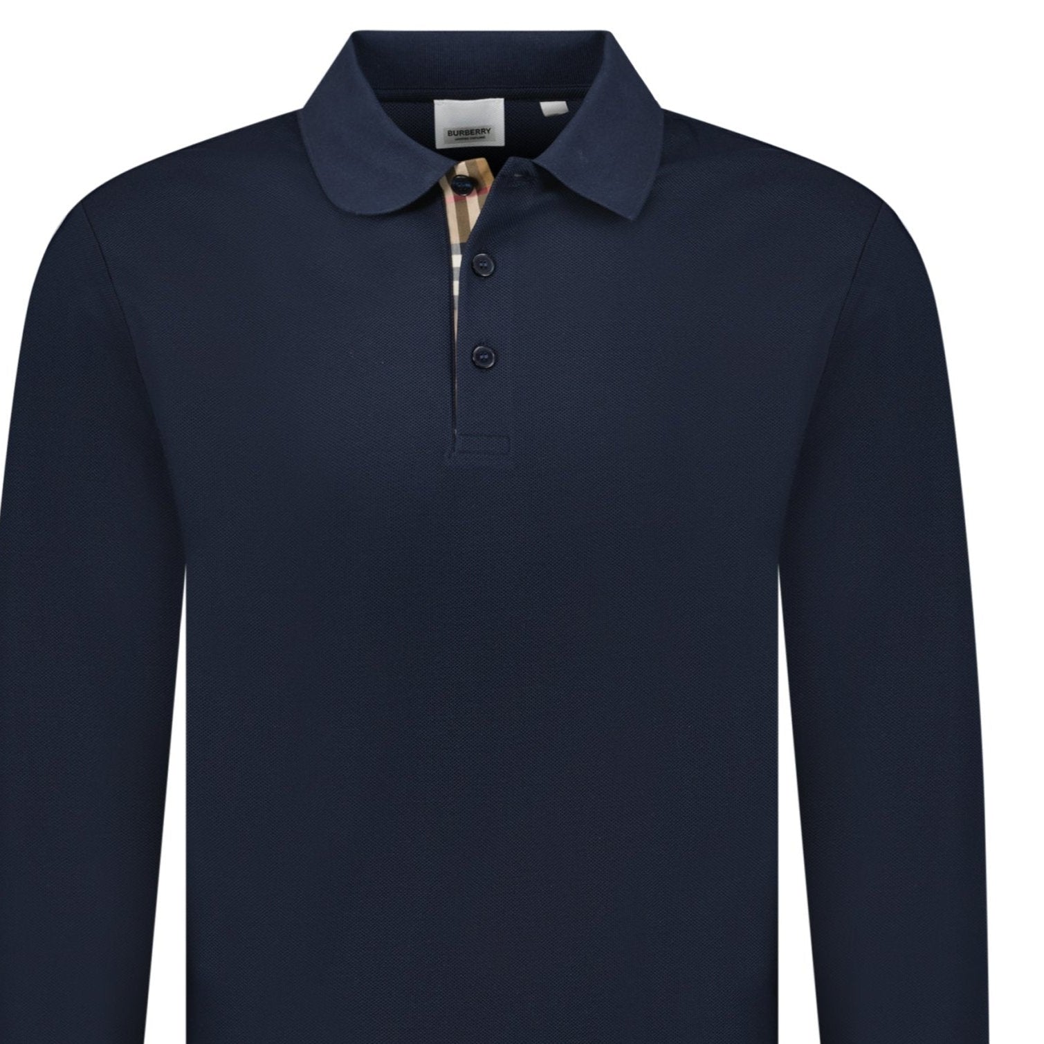 Burberry 'Hartford' Long Sleeved Check Placket Polo-Shirt Navy