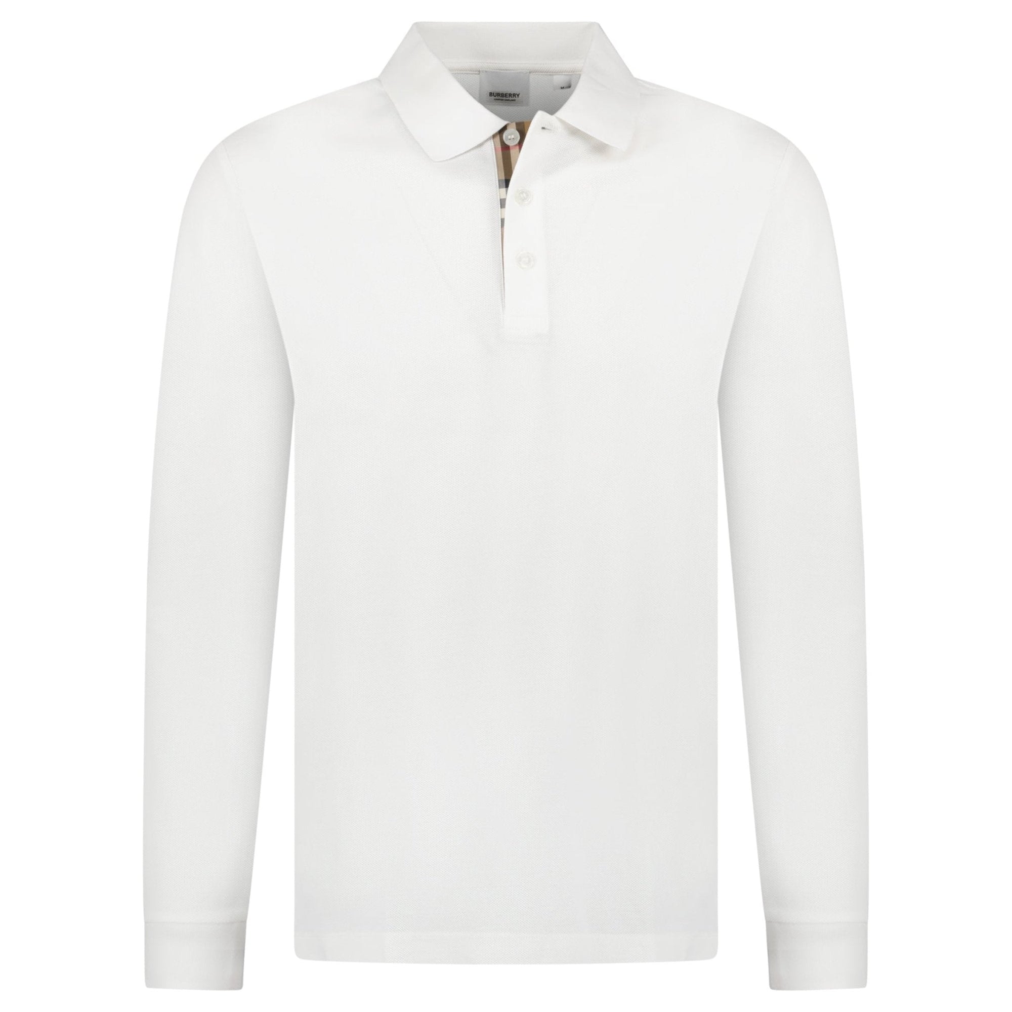 Burberry 'Hartford' Long Sleeved Check Placket Polo-Shirt White