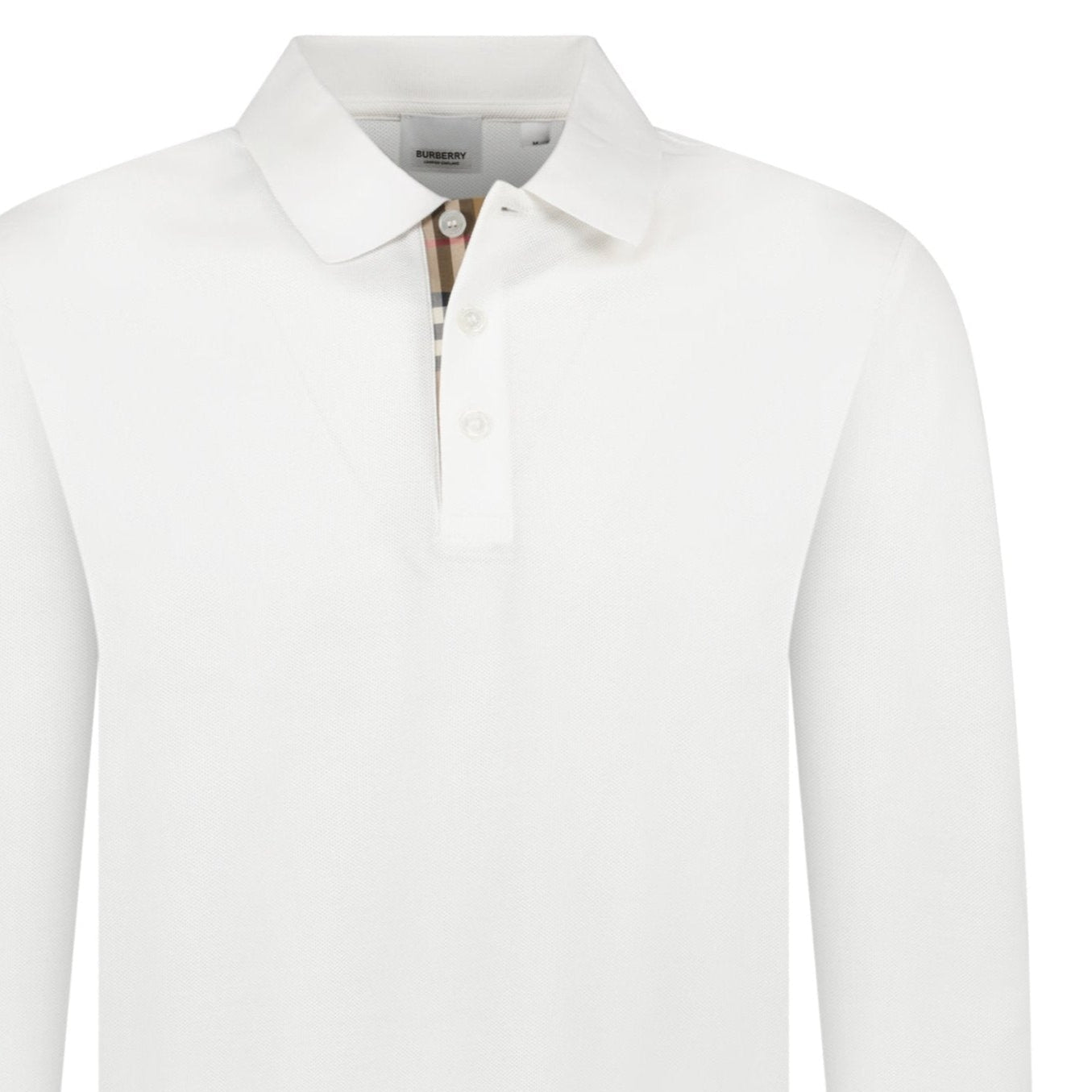 Burberry 'Hartford' Long Sleeved Check Placket Polo-Shirt White
