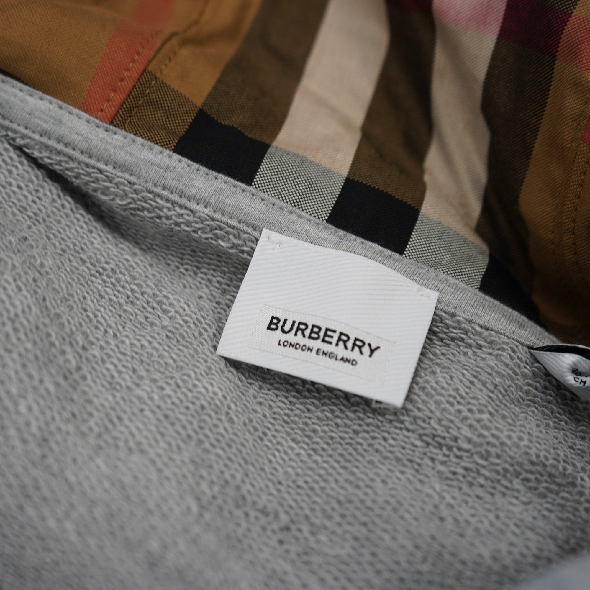 Burberry 'Hove' check Hood Embroidery Logo Hoodie Zip Sweatshirt Grey