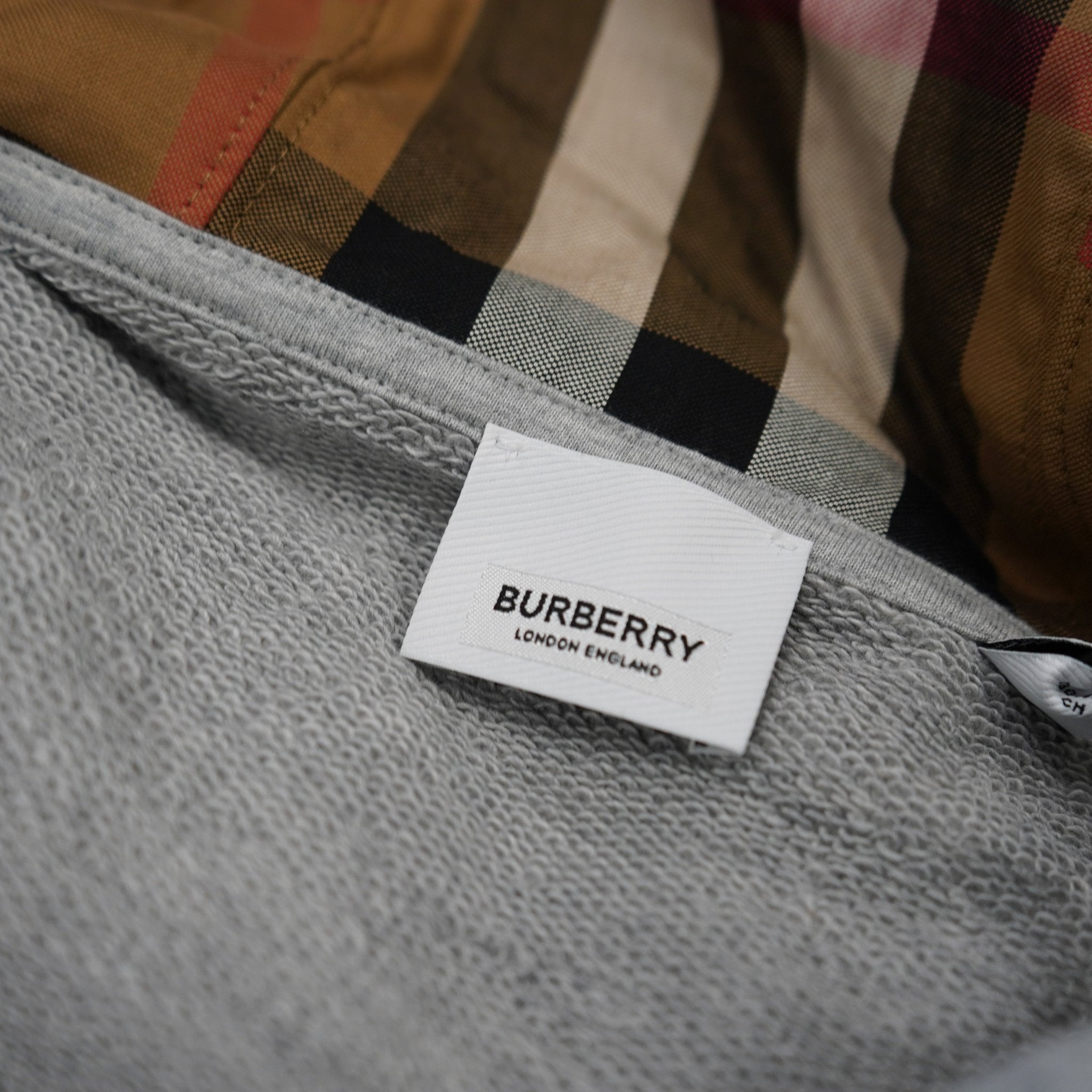 Burberry 'Hove' check Hood Embroidery Logo Hoodie Zip Sweatshirt Grey