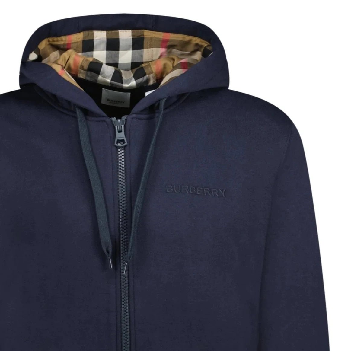Burberry 'Hove' check Hood Embroidery Logo Hoodie Zip Sweatshirt Navy