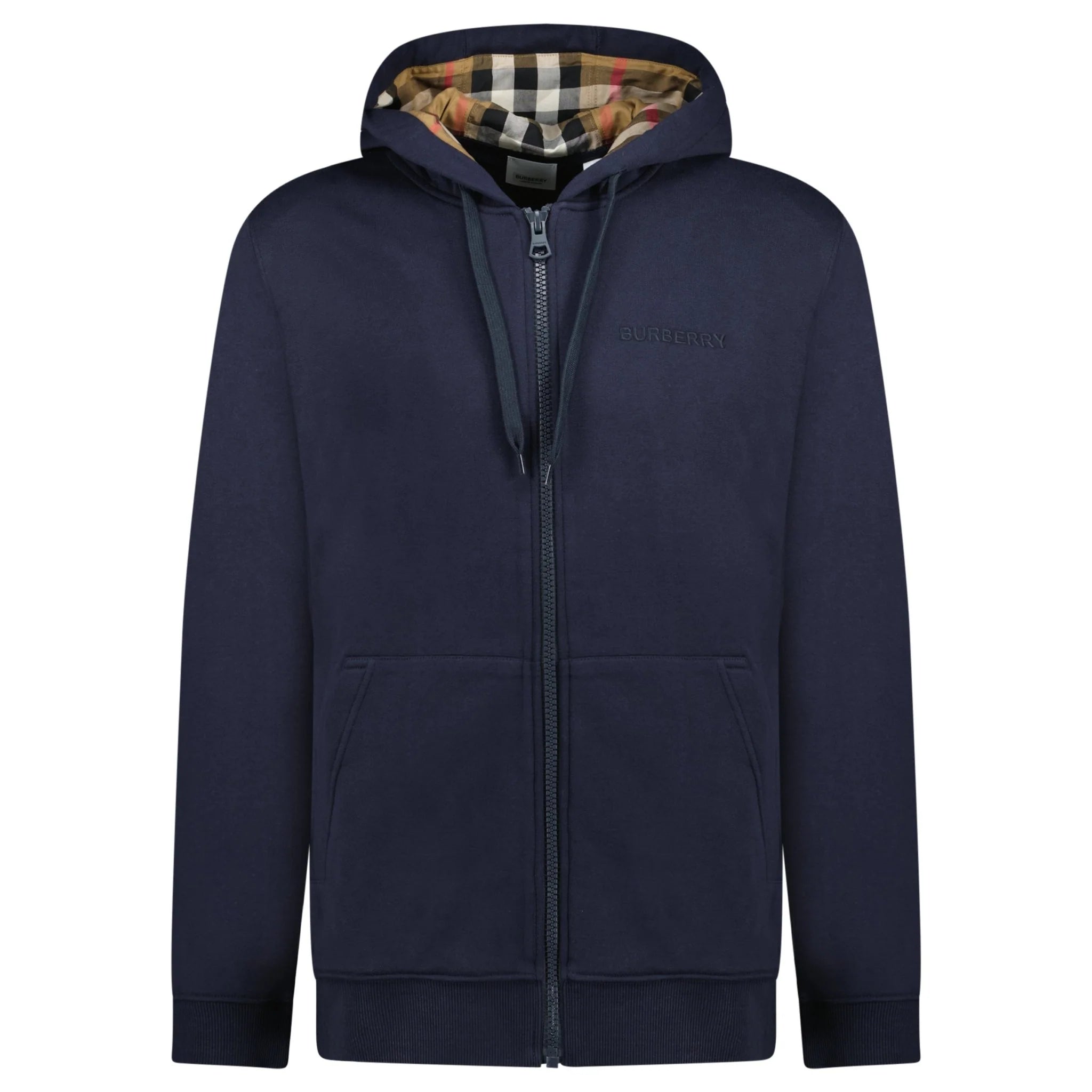 Burberry 'Hove' check Hood Embroidery Logo Hoodie Zip Sweatshirt Navy