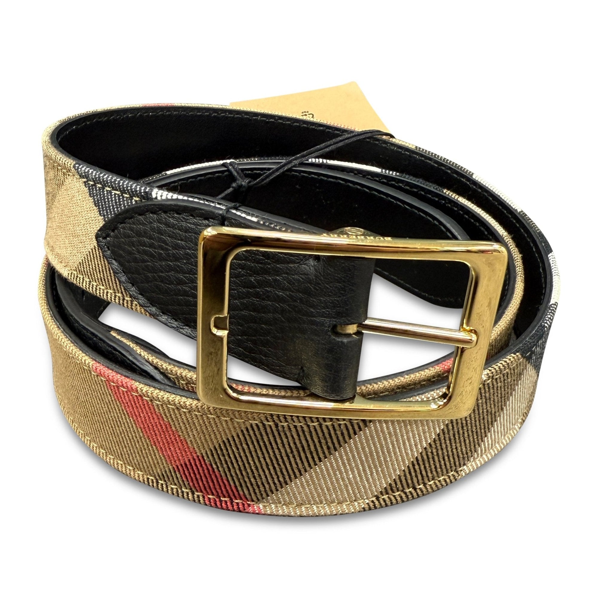 Burberry Leather/ Canvas Reversible House Check Belt Black