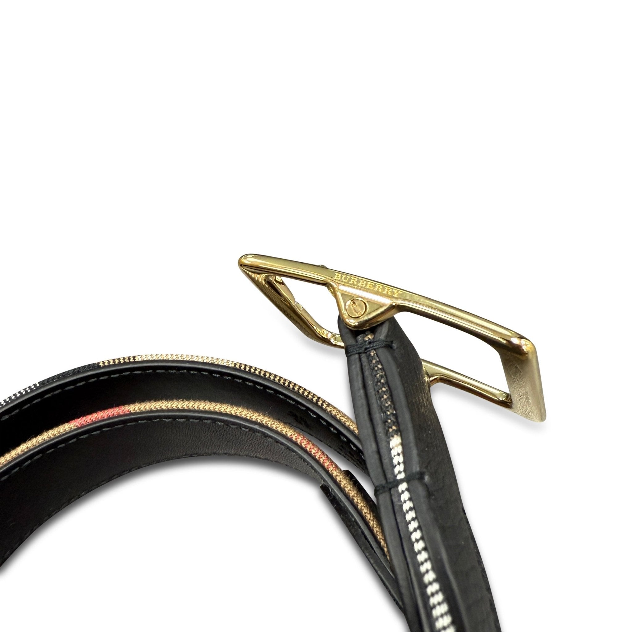 Burberry Leather/ Canvas Reversible House Check Belt Black