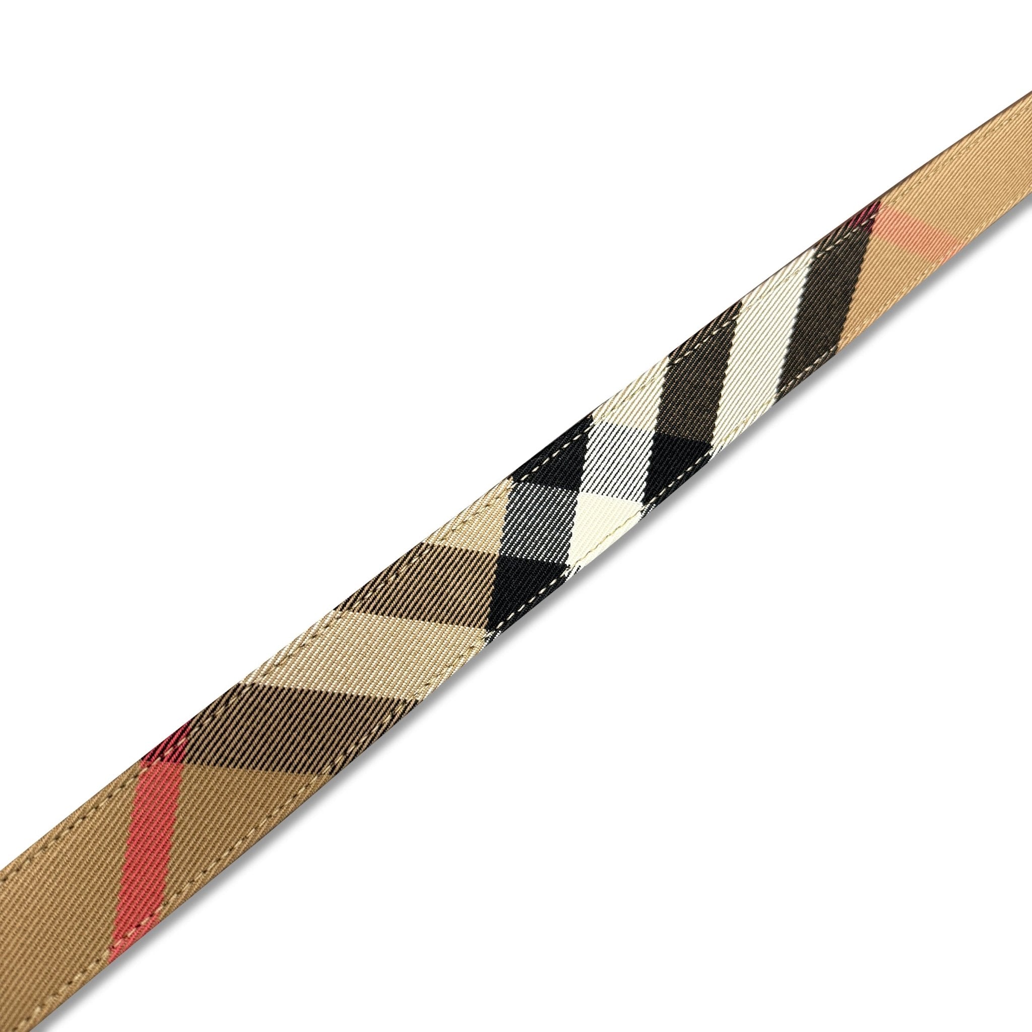 Burberry Leather/ Canvas Reversible House Check Belt Tan Brown