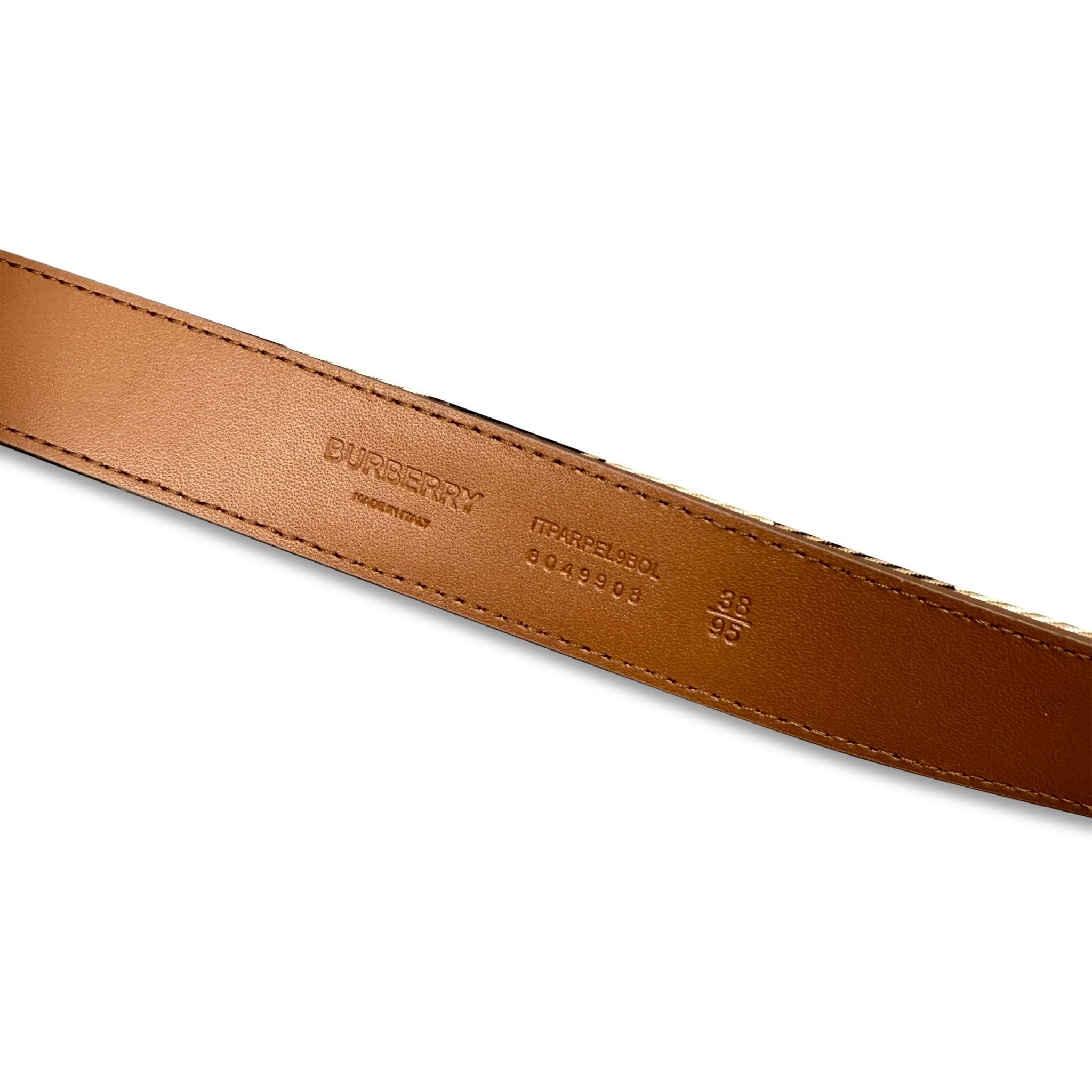 Burberry Leather/ Canvas Reversible House Check Belt Tan Brown