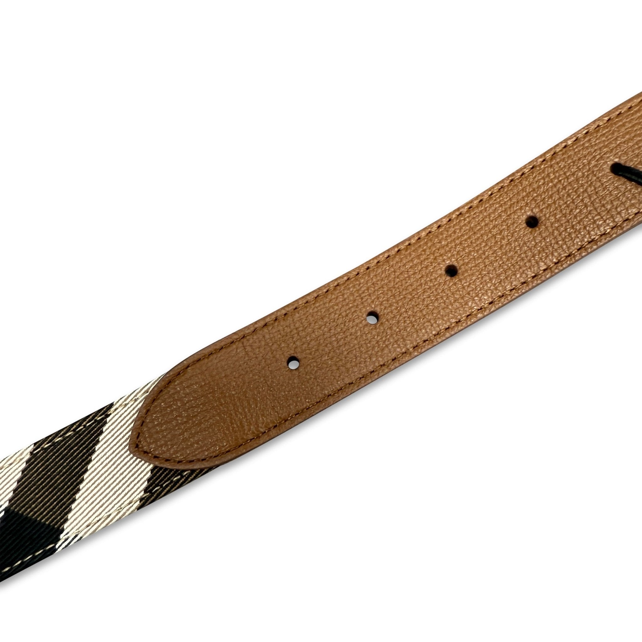 Burberry Leather/ Canvas Reversible House Check Belt Tan Brown