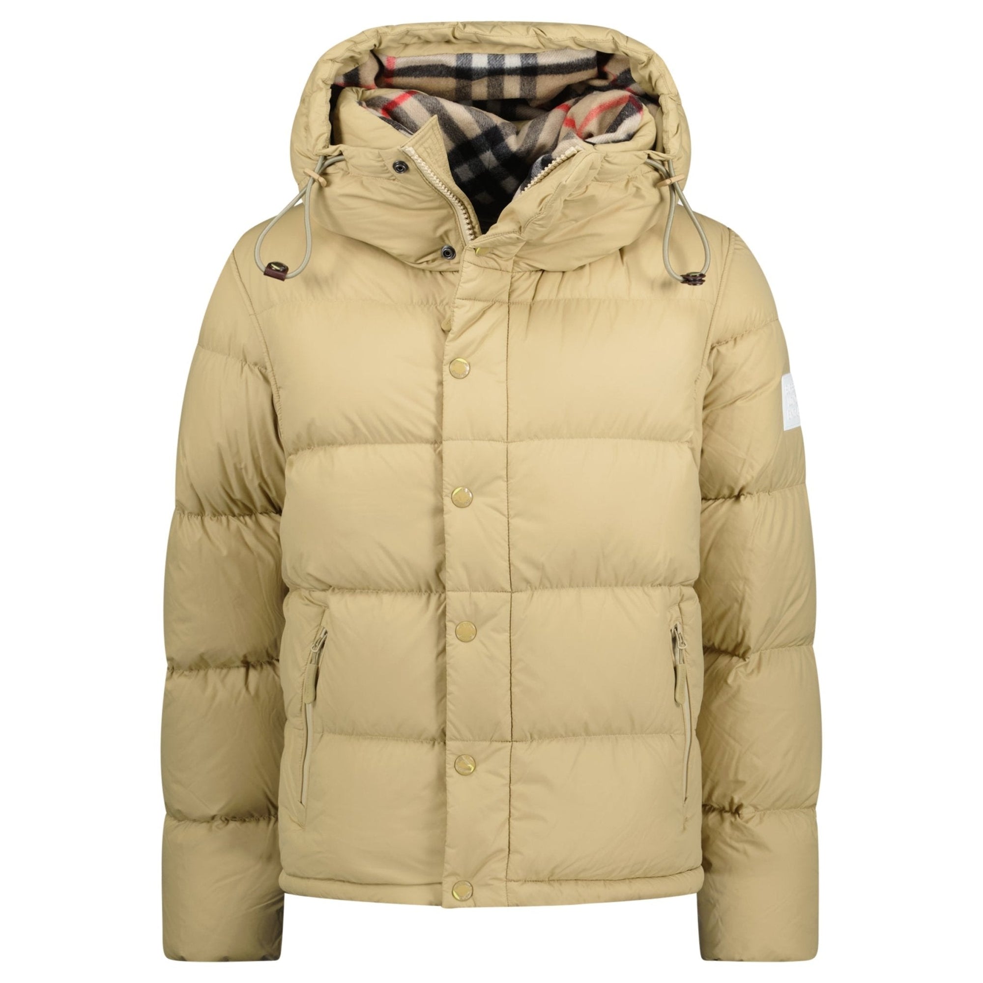 Burberry 'Lockwell' Hooded Check Down Jacket Beige