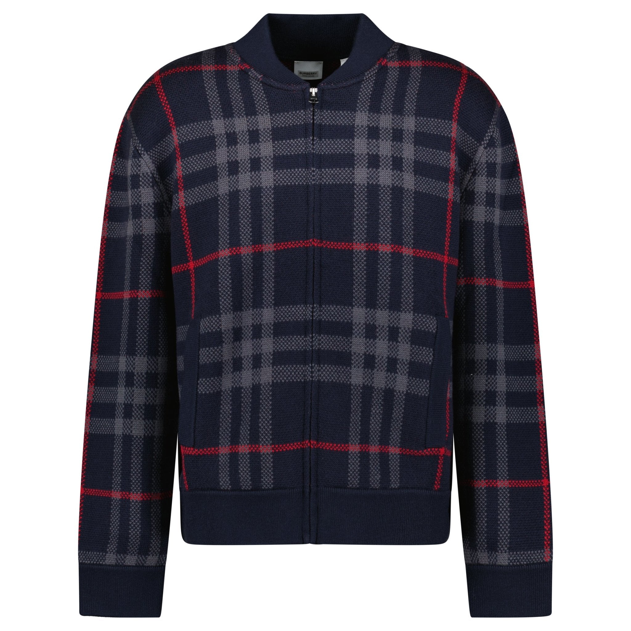 Burberry 'Morland' Knitted Wool Bomber Jacket Check Navy