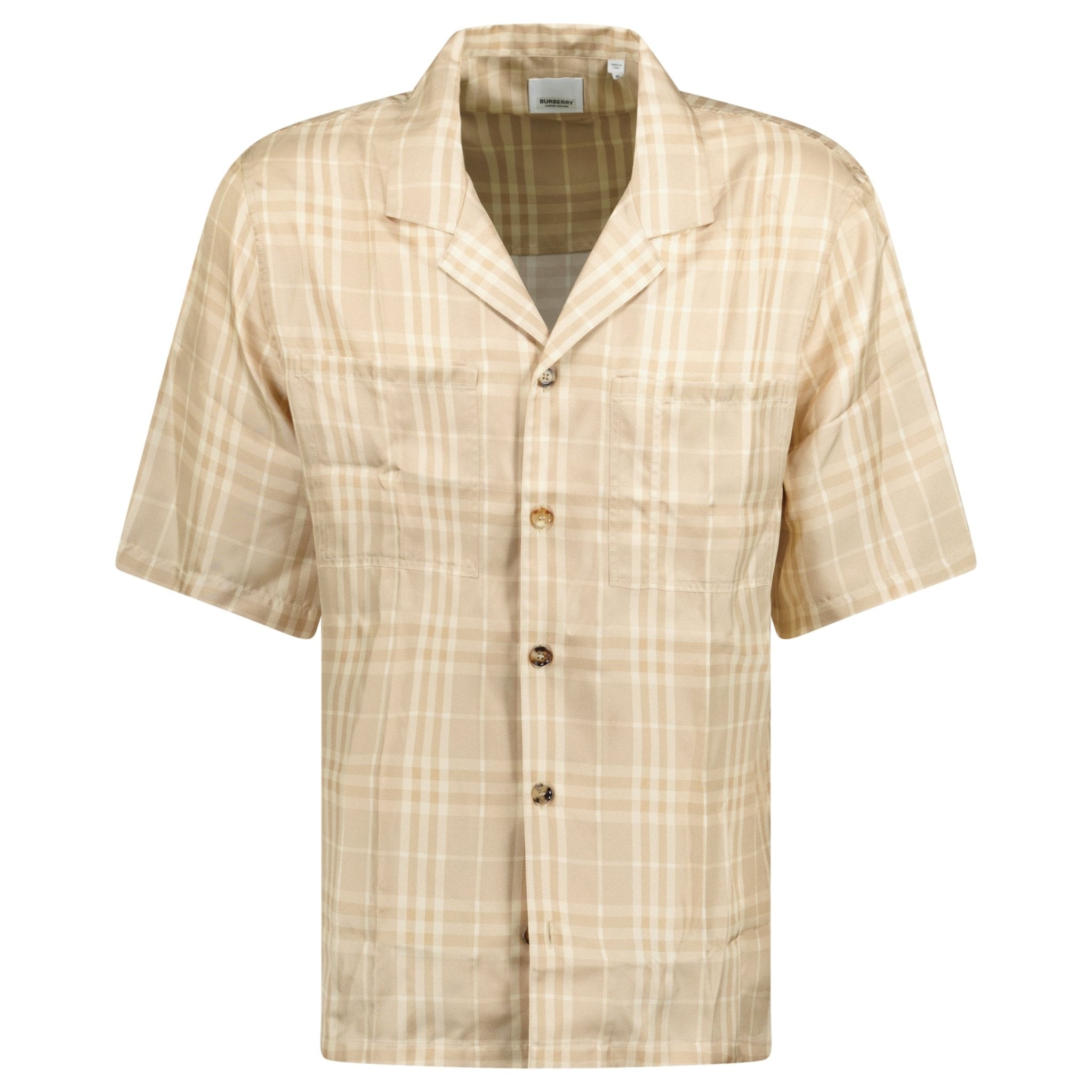 Burberry 'Prestonwood' Silk Button Up Check Shirt Beige