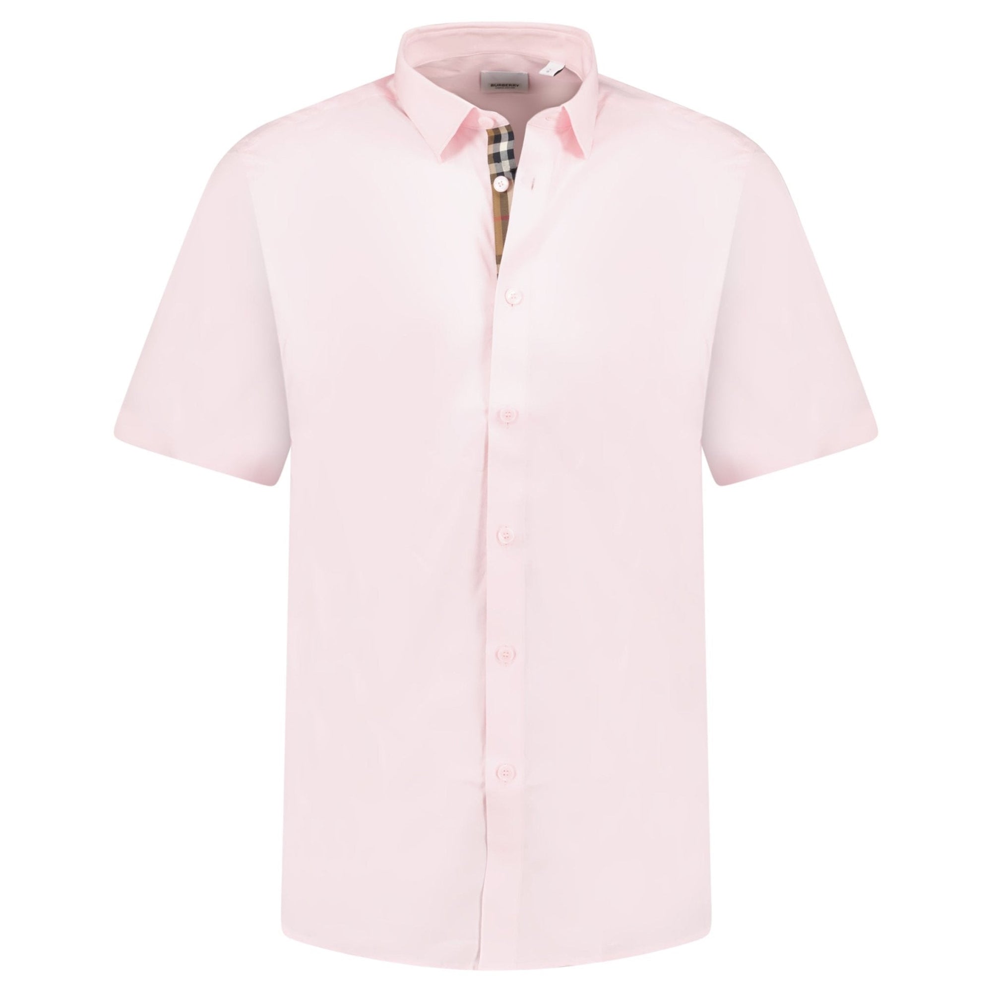 Burberry 'Shefford' Check Placket Short Sleeve Shirt in Pale Pink