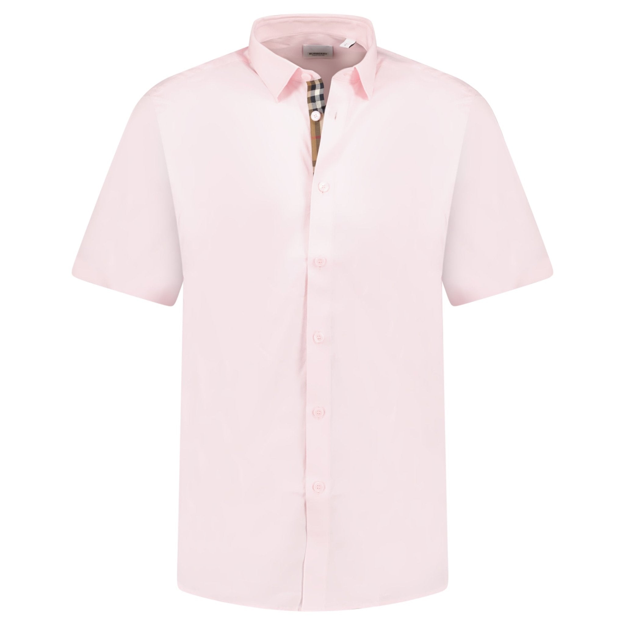 Burberry 'Shefford' Check Placket Short Sleeve Shirt in Pale Pink