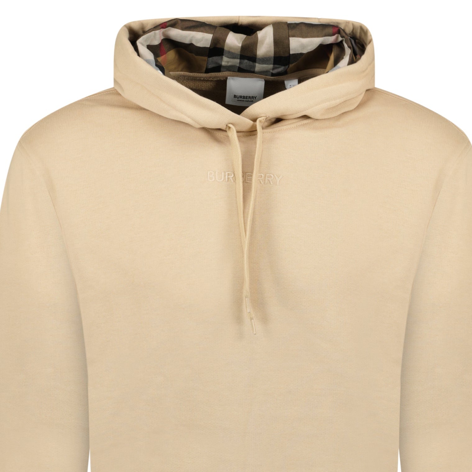 Burberry 'Talley' Embroidery Logo Check Hooded Sweatshirt Beige