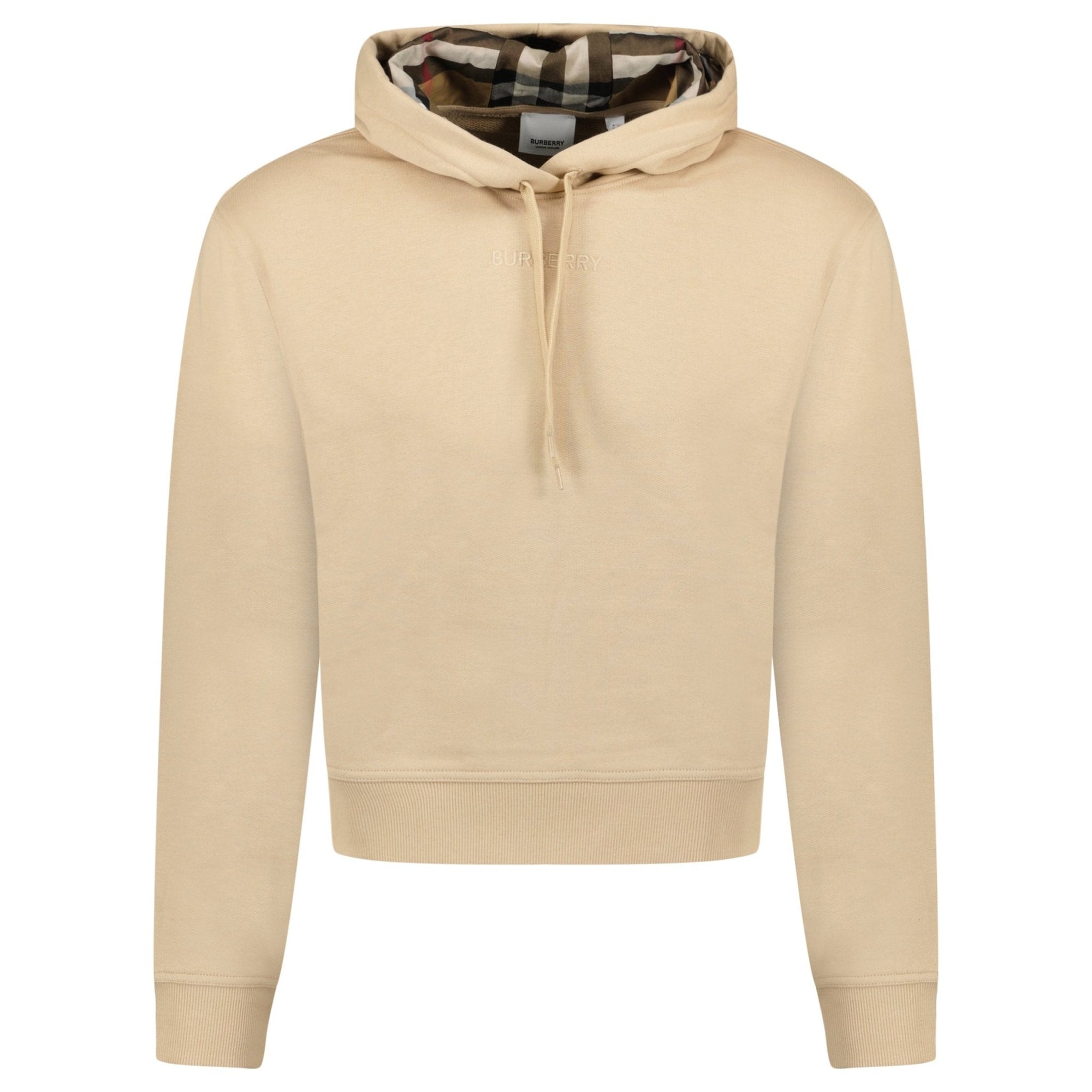 Burberry 'Talley' Embroidery Logo Check Hooded Sweatshirt Beige