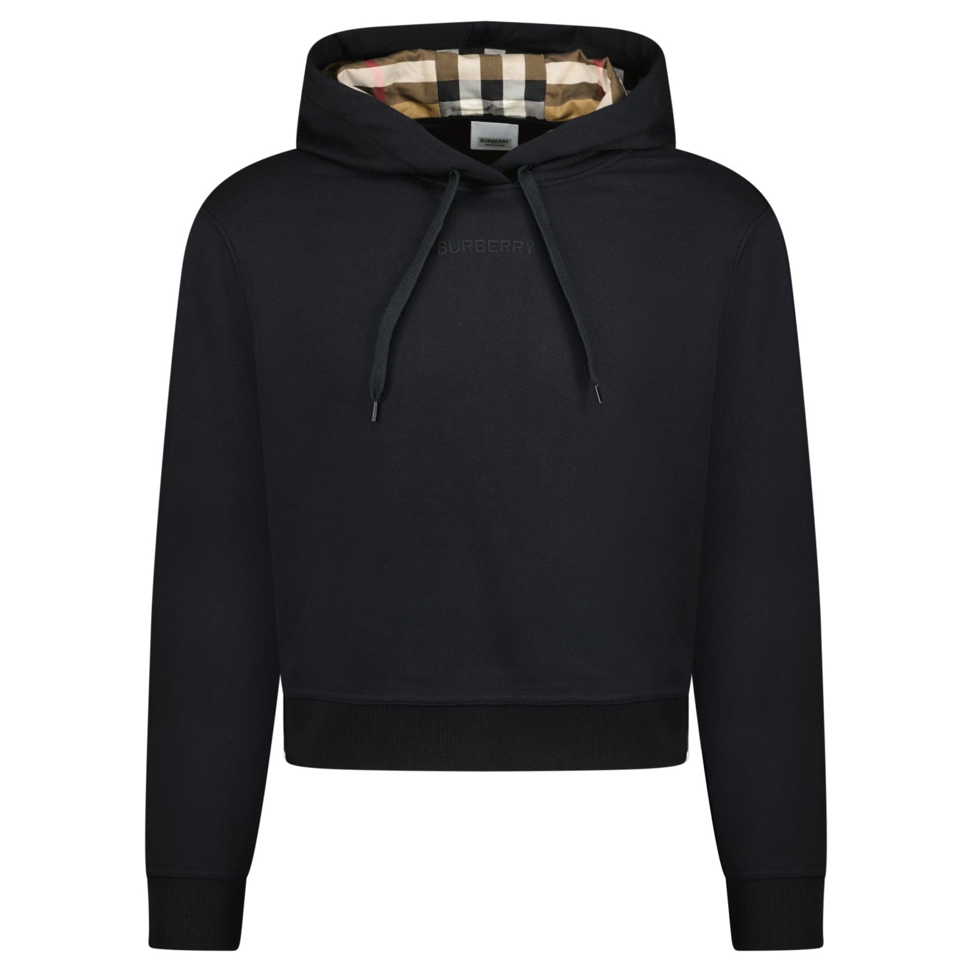 Burberry 'Talley' Embroidery Logo Check Hooded Sweatshirt Black