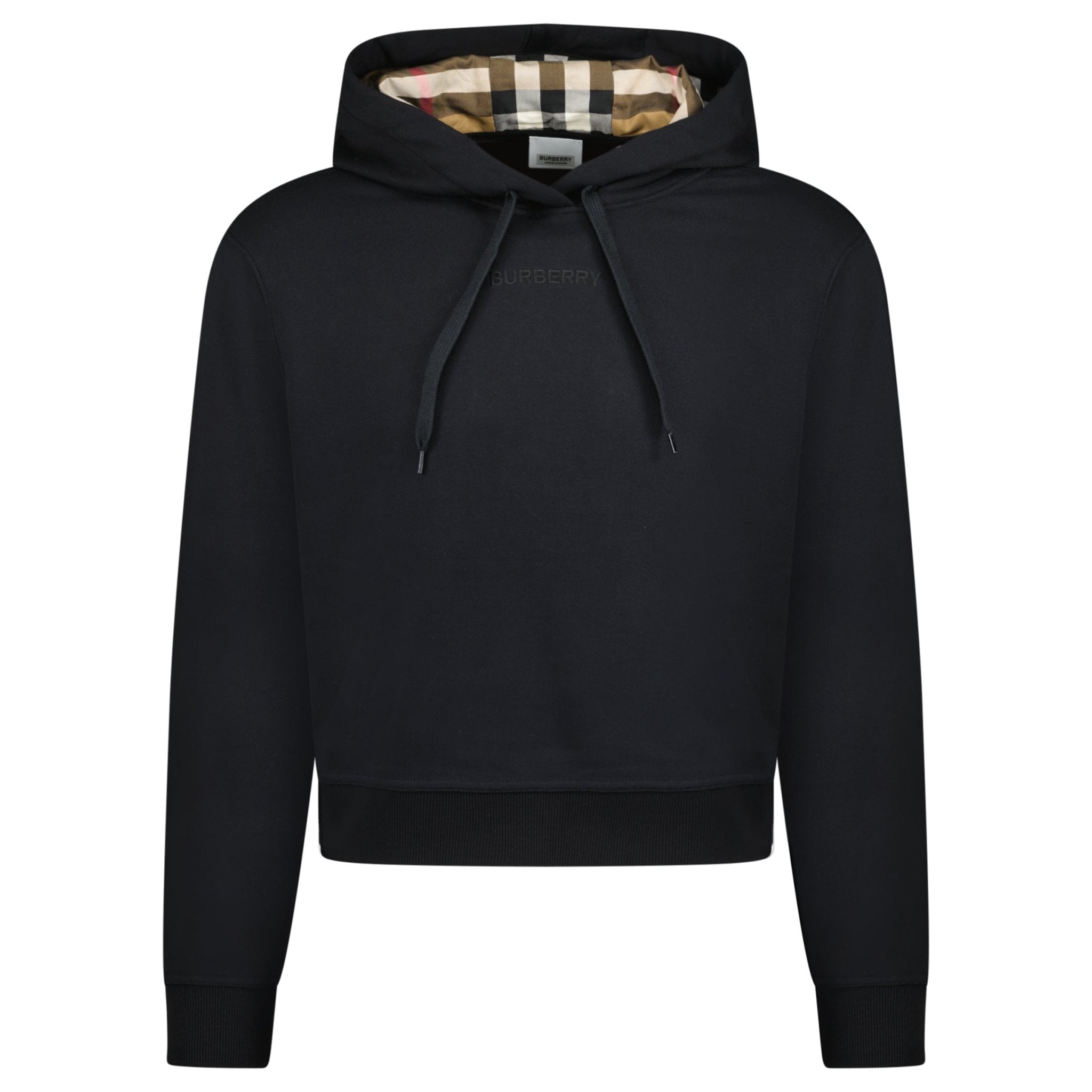 Burberry 'Talley' Embroidery Logo Check Hooded Sweatshirt Black