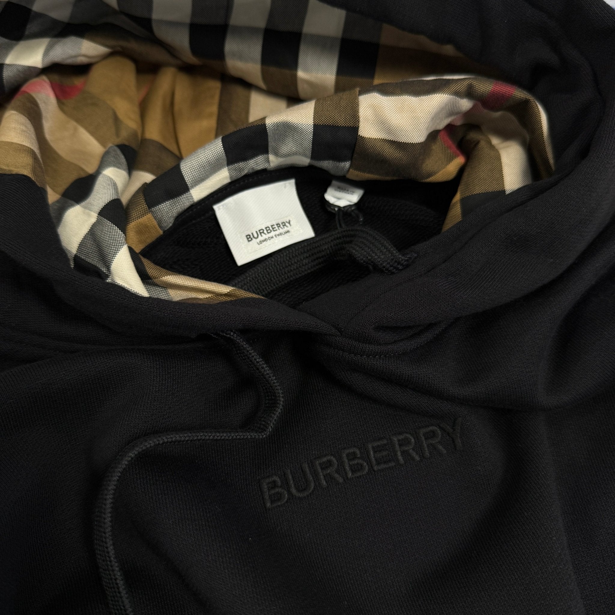 Burberry 'Talley' Embroidery Logo Check Hooded Sweatshirt Black