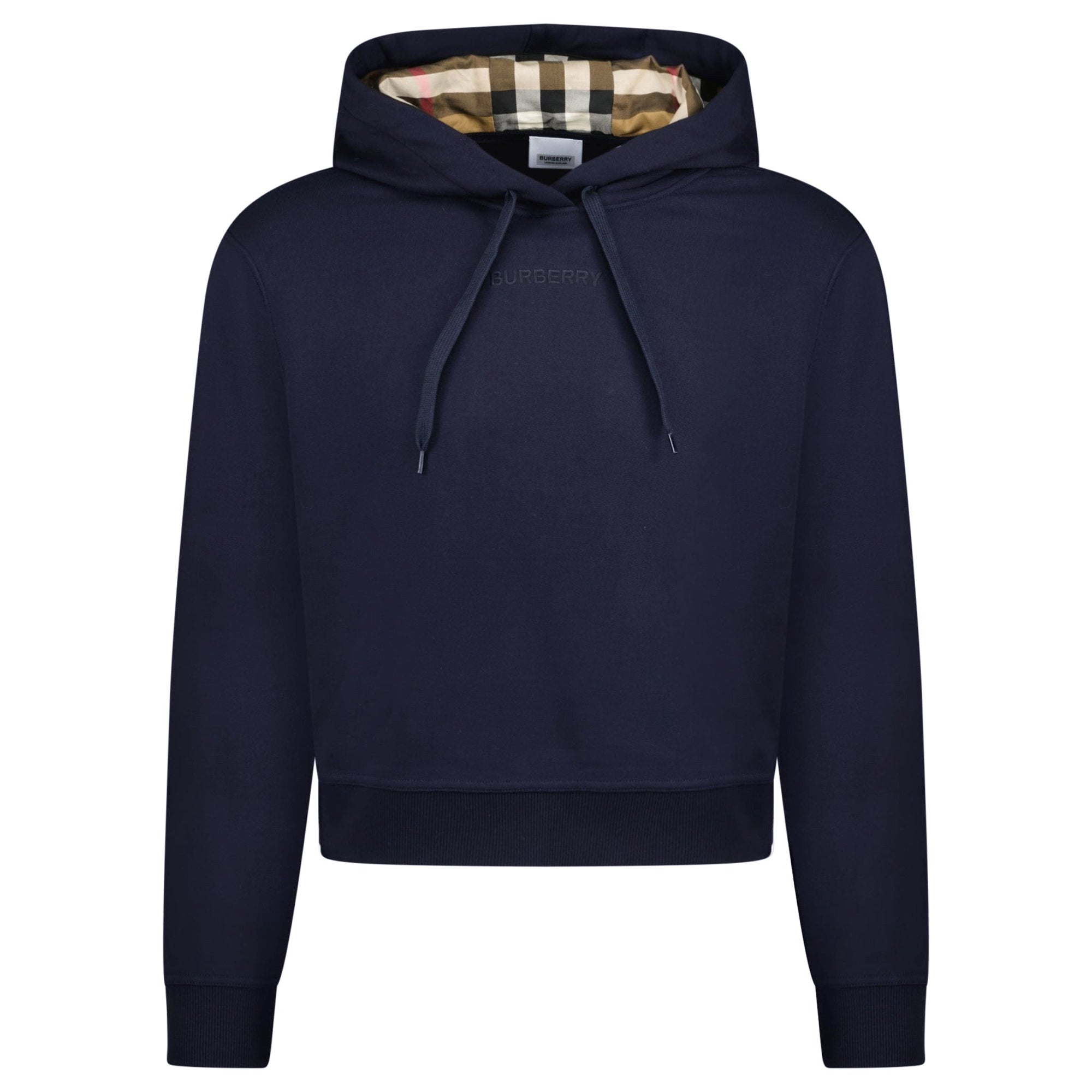 Burberry 'Talley' Embroidery Logo Check Hooded Sweatshirt Navy