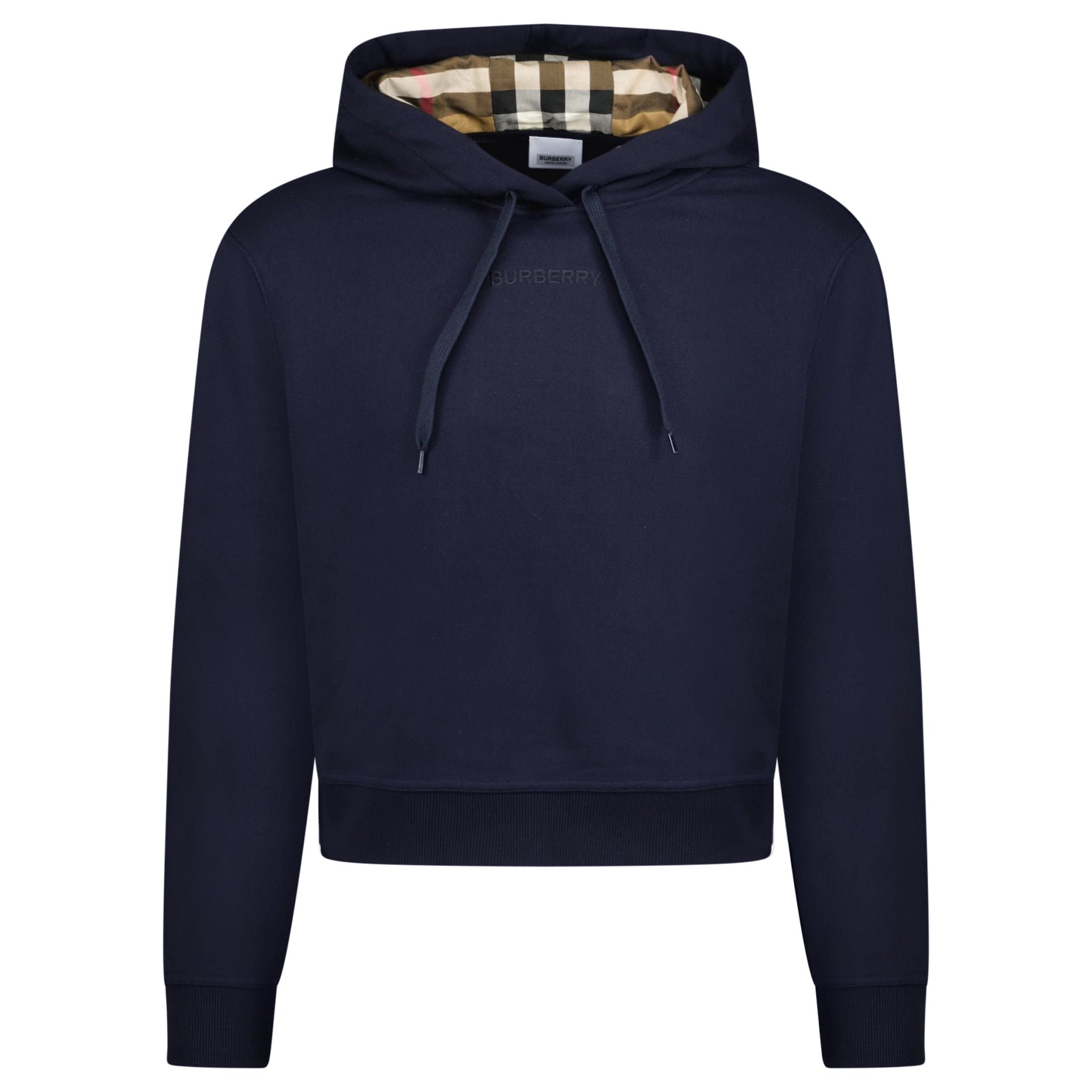 Burberry 'Talley' Embroidery Logo Check Hooded Sweatshirt Navy