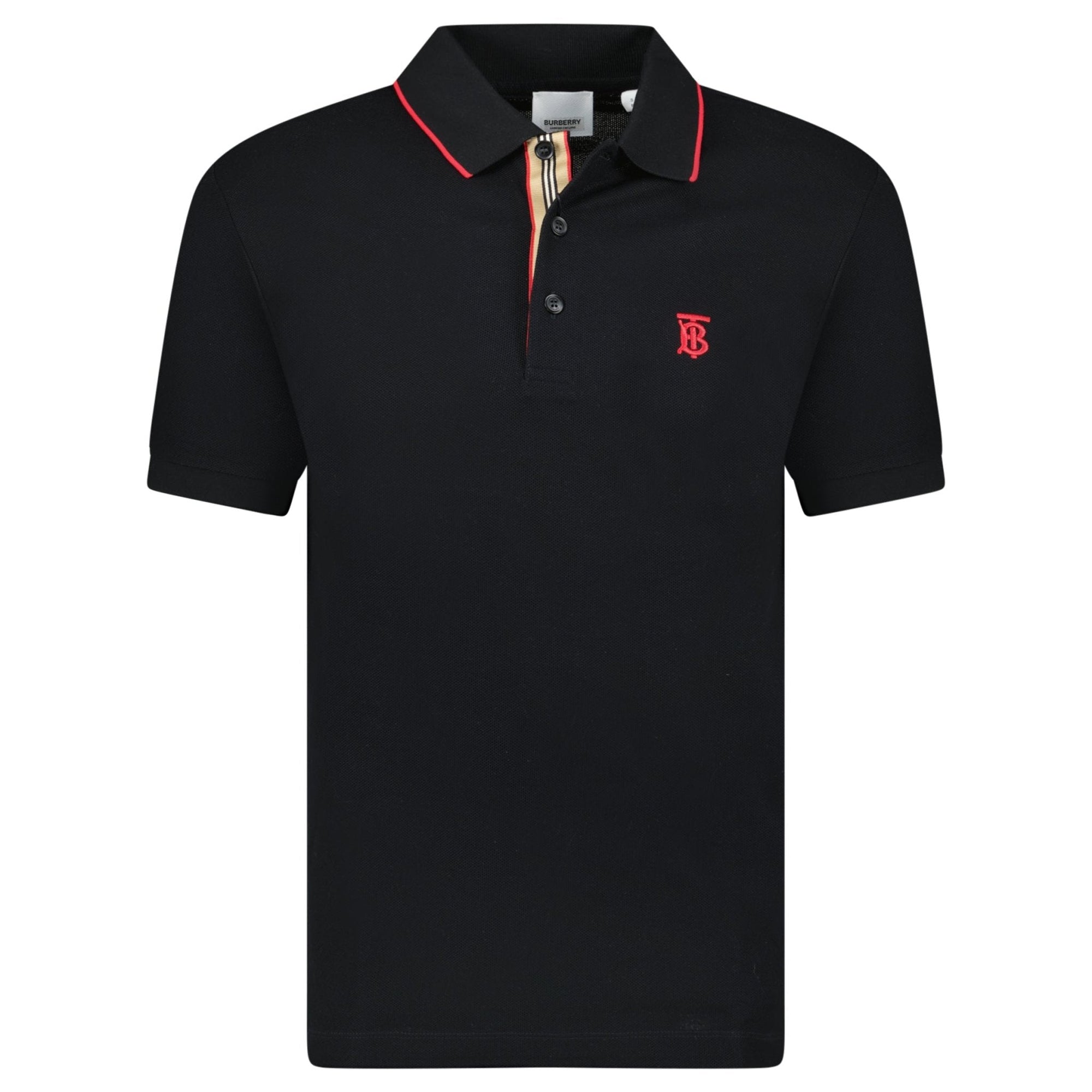 Burberry 'Walton' Red TB Signature Placket Polo-Shirt Black