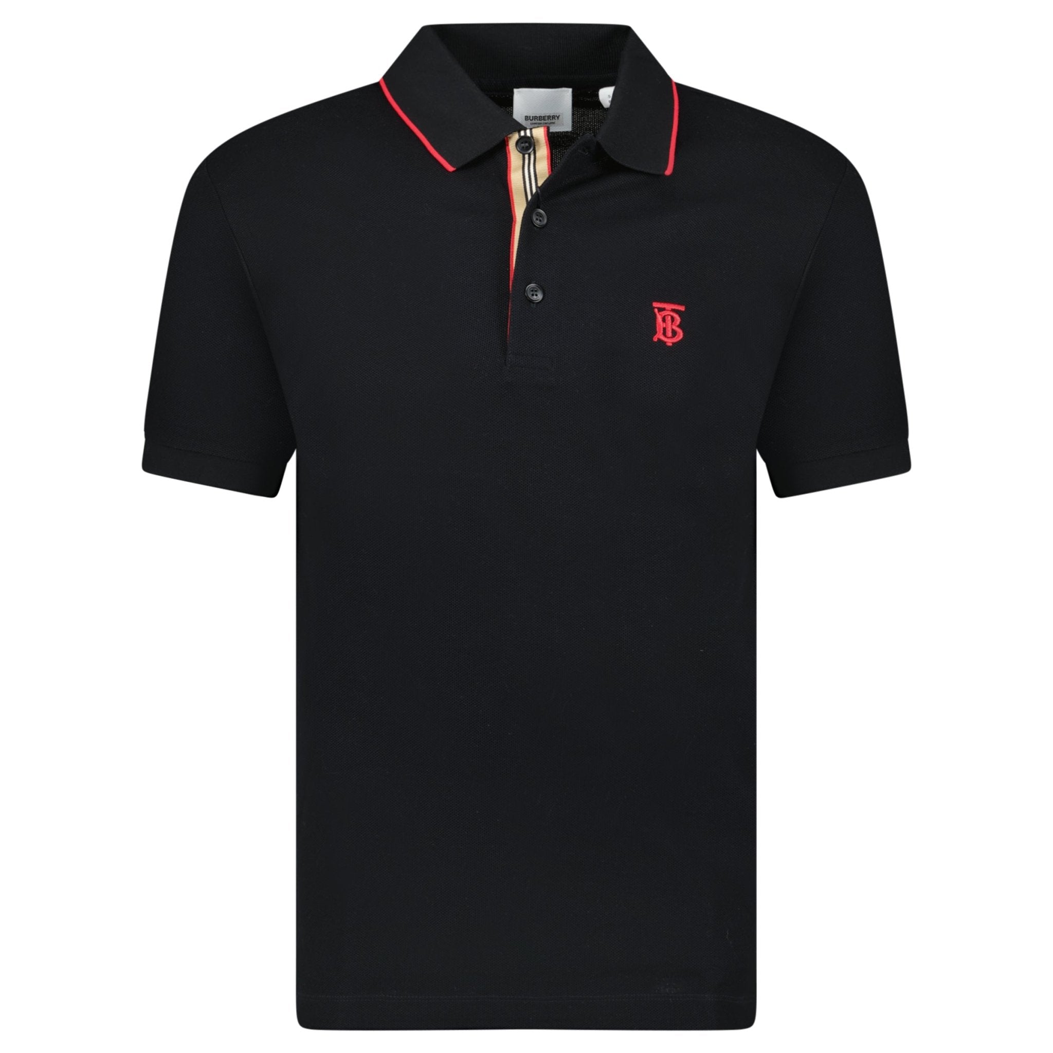Burberry 'Walton' Red TB Signature Placket Polo-Shirt Black