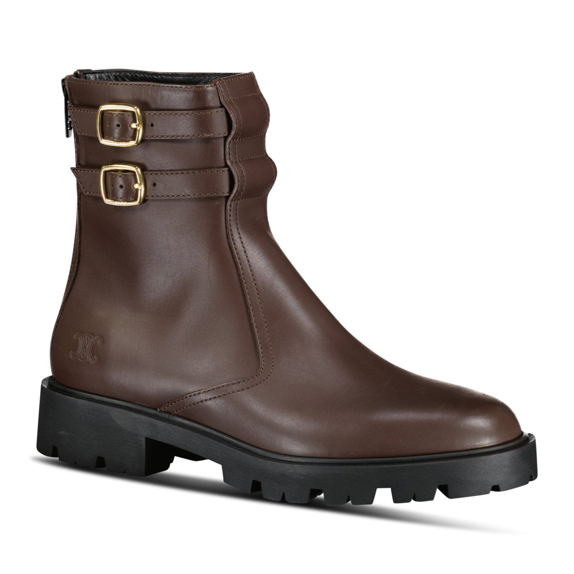 Celine Margaret Calfskin Double Buckle Brown Boots