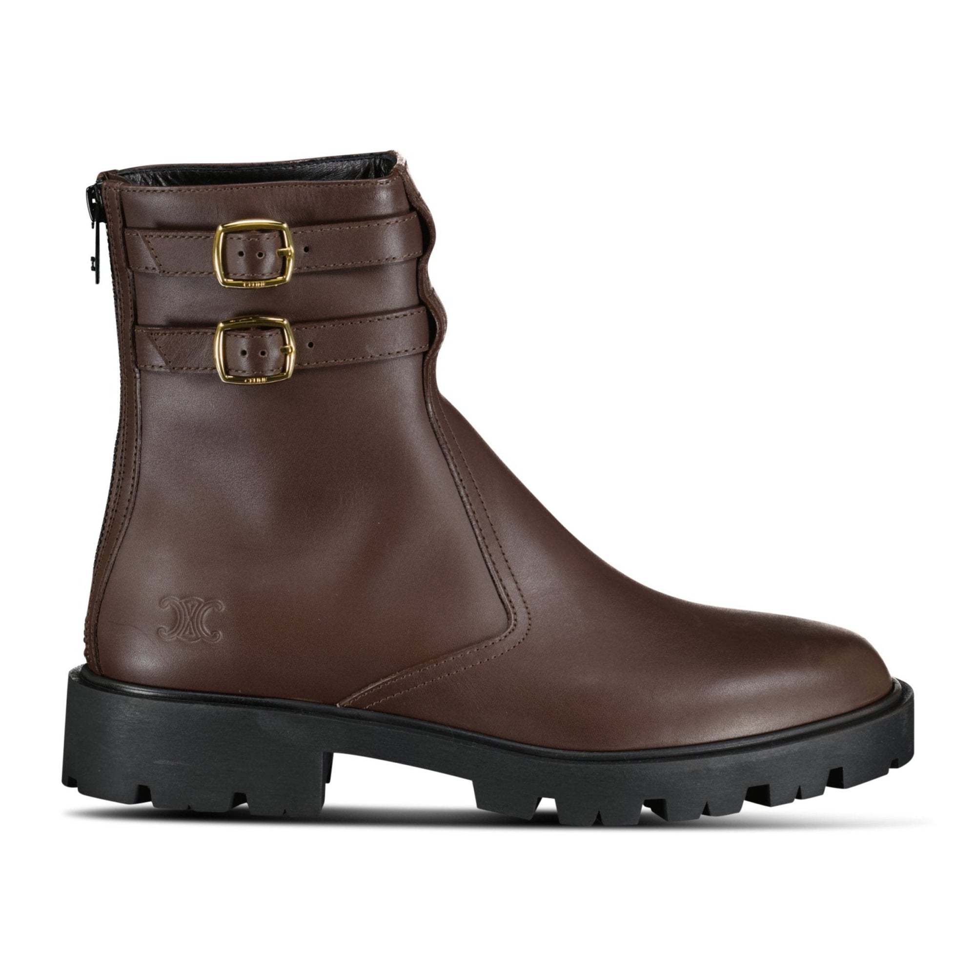 Celine Margaret Calfskin Double Buckle Brown Boots