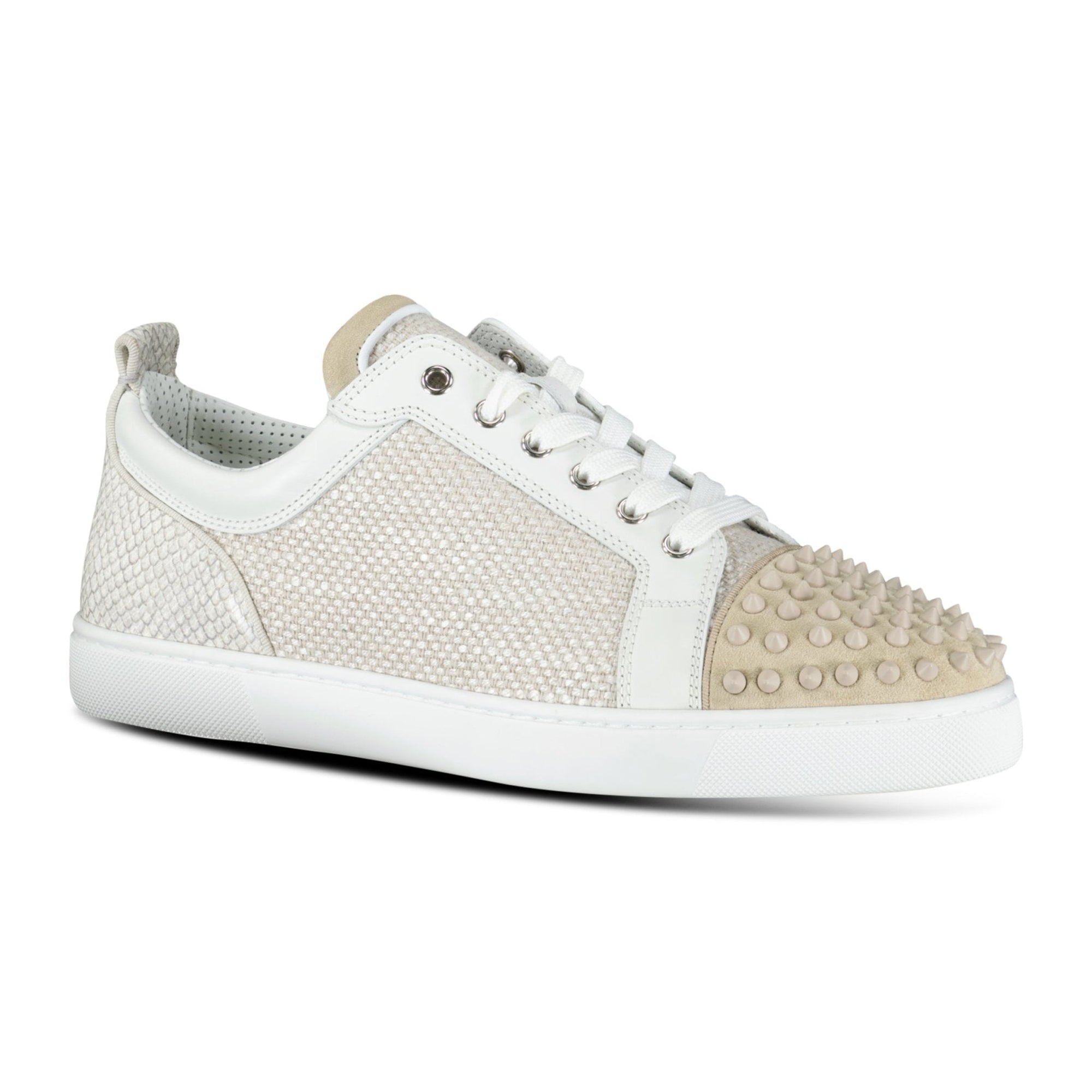 Christian Louboutin Louis Junior Spikes Canvas Sneakers in Beige