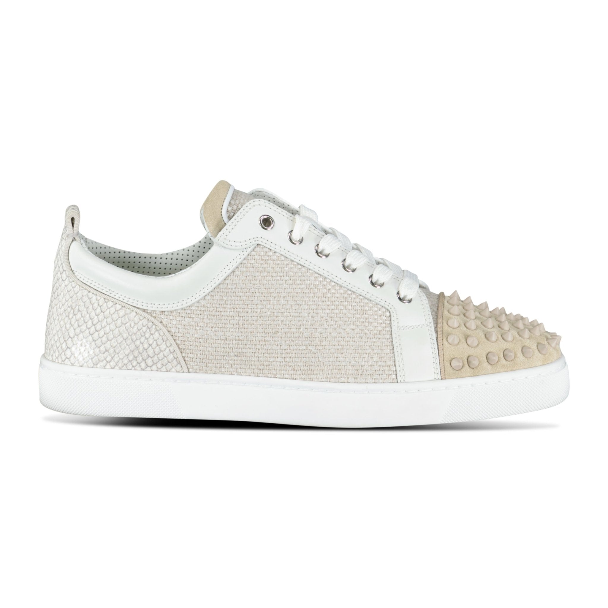 Christian Louboutin Louis Junior Spikes Canvas Sneakers in Beige