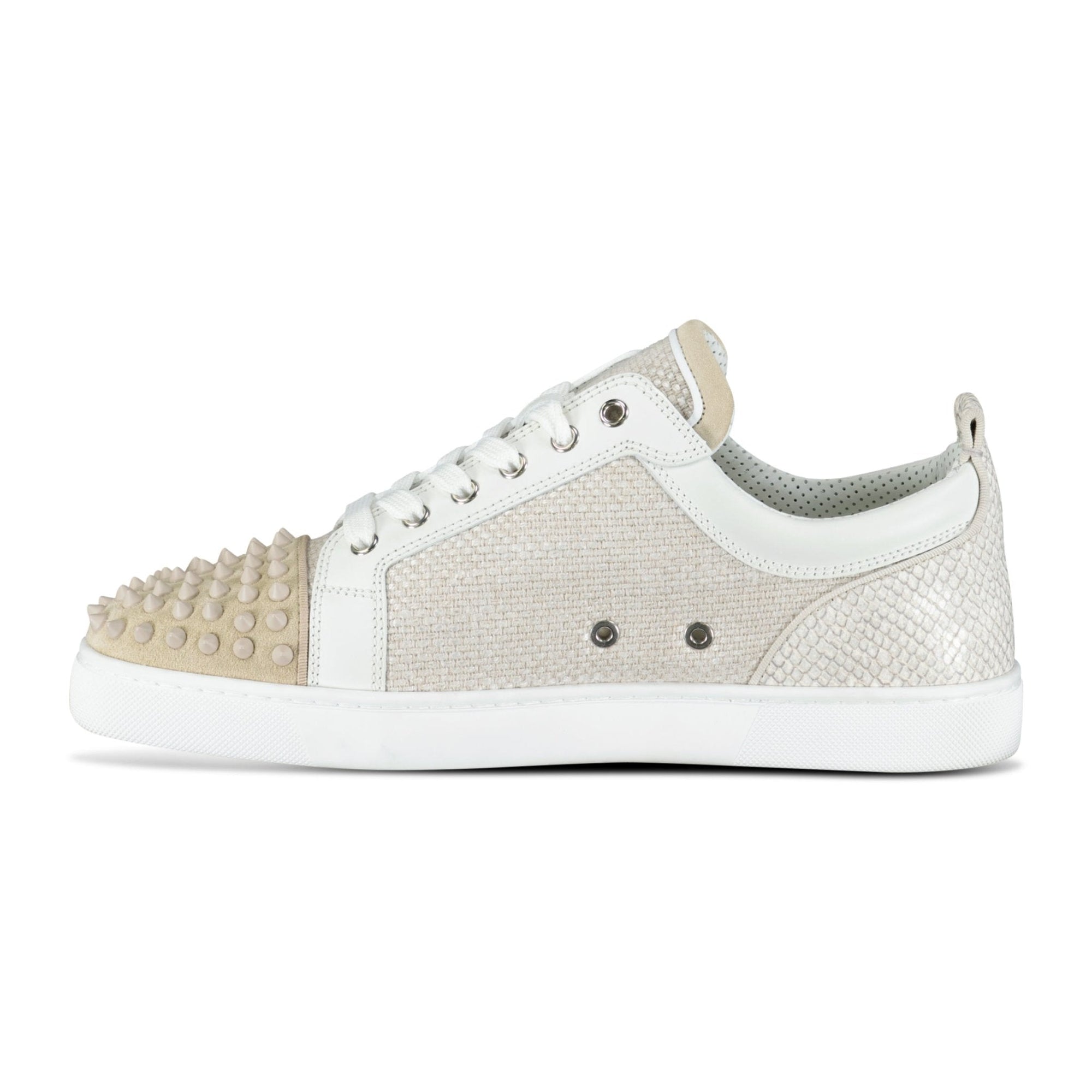 Christian Louboutin Louis Junior Spikes Canvas Sneakers in Beige