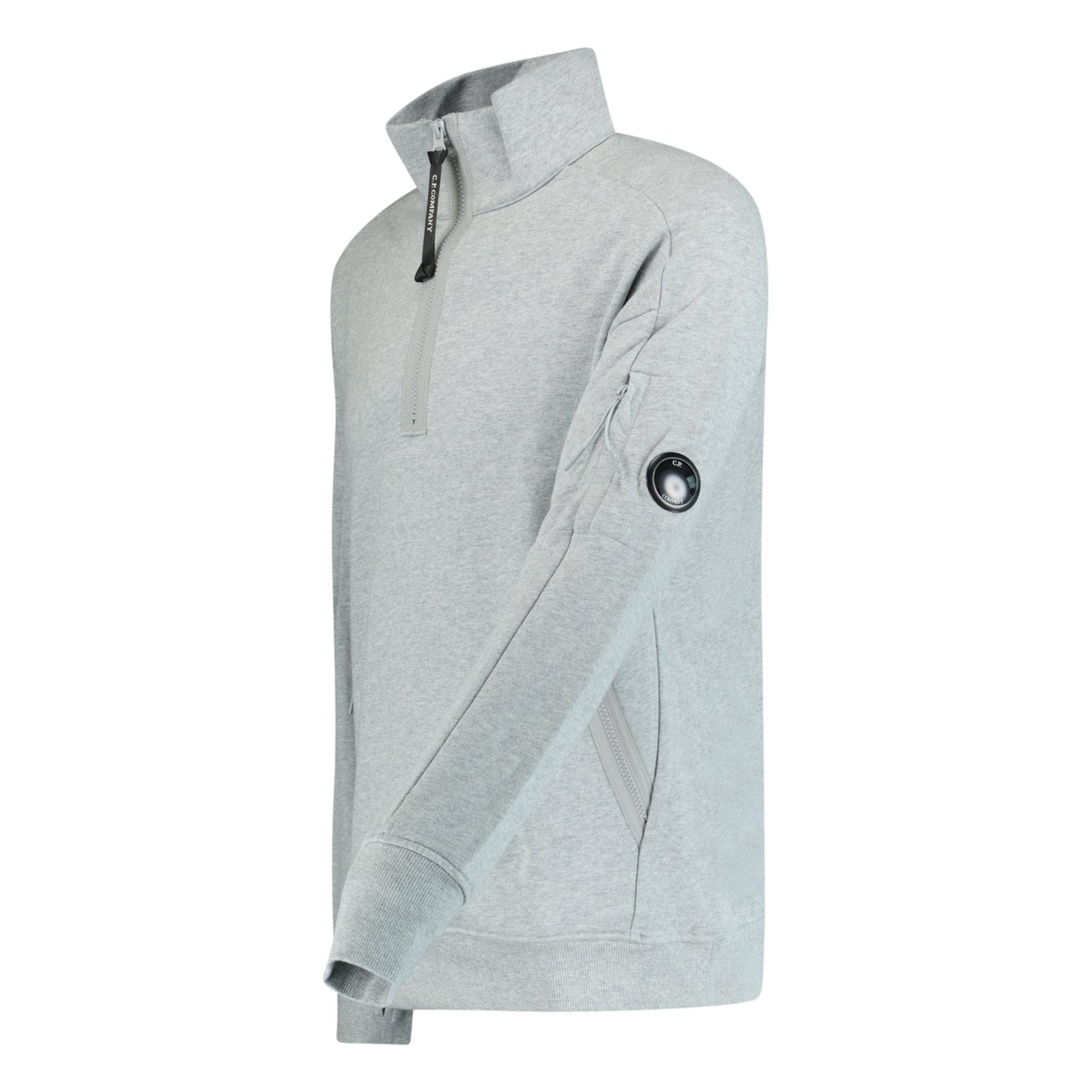 CP Company Collar 1/4 Zip Diagonal Raised Fleece Grey Melange