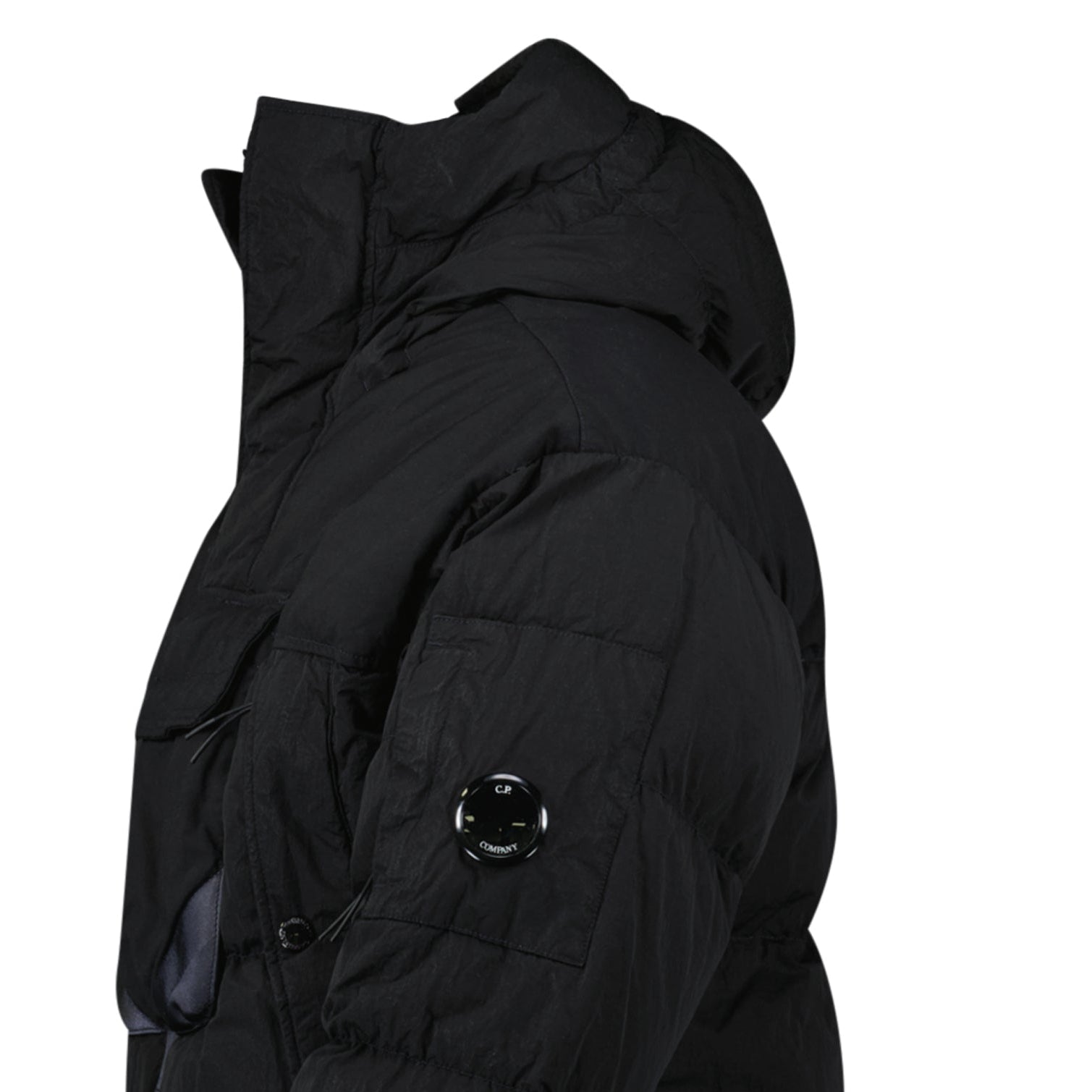 CP Company Eco-Chrome R Mixed Hooded Down Jacket in Black