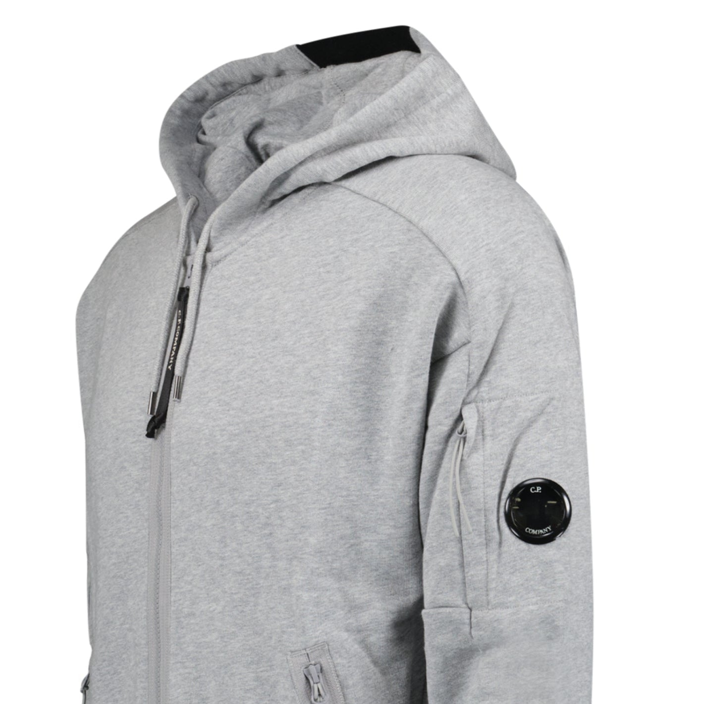 CP Company Diagonal Raised Fleece Full Zip Hooded Sweatshirt in Grey Melange