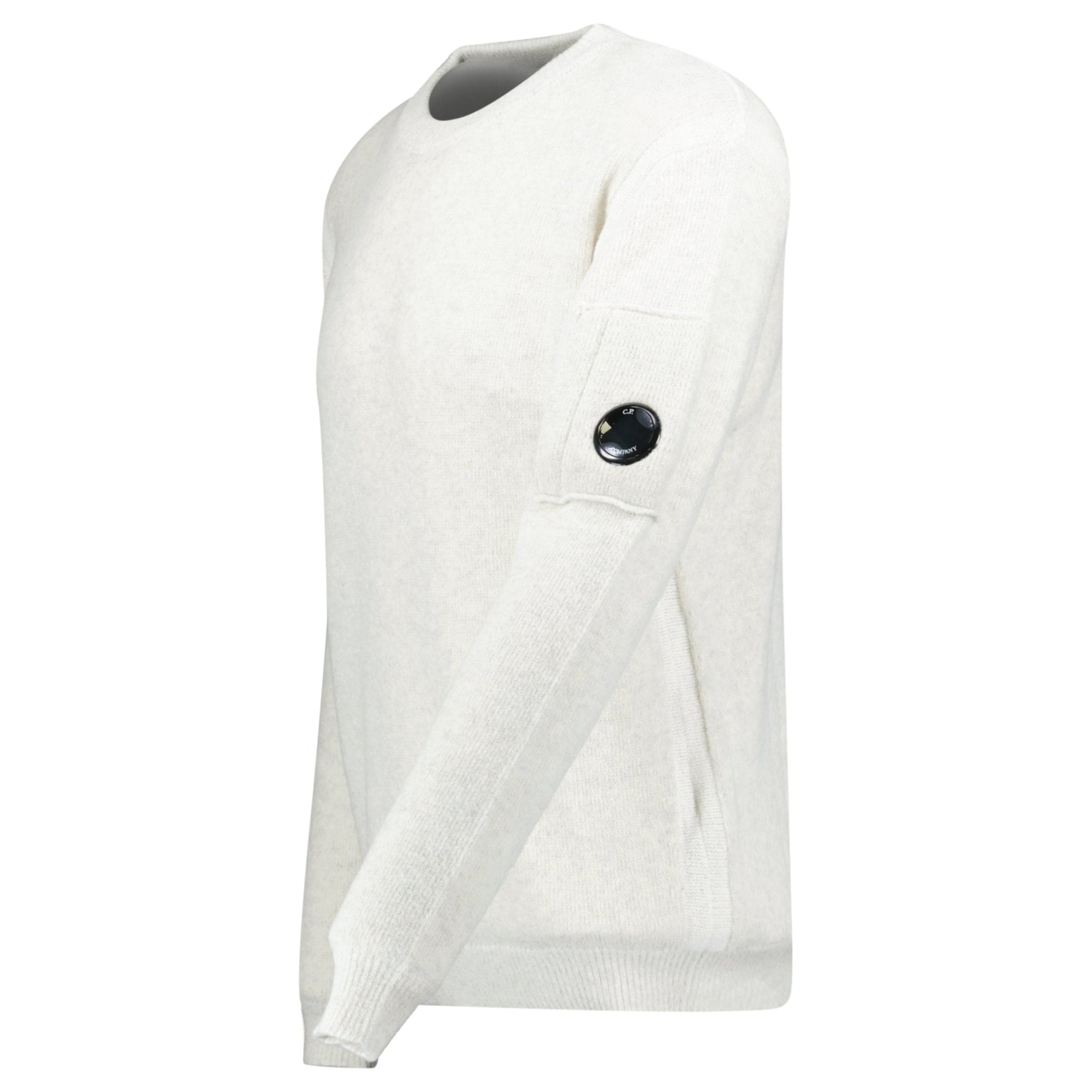 CP Company Fleece Knit Crewneck Vanisé Lens Knit Jumper White Melange