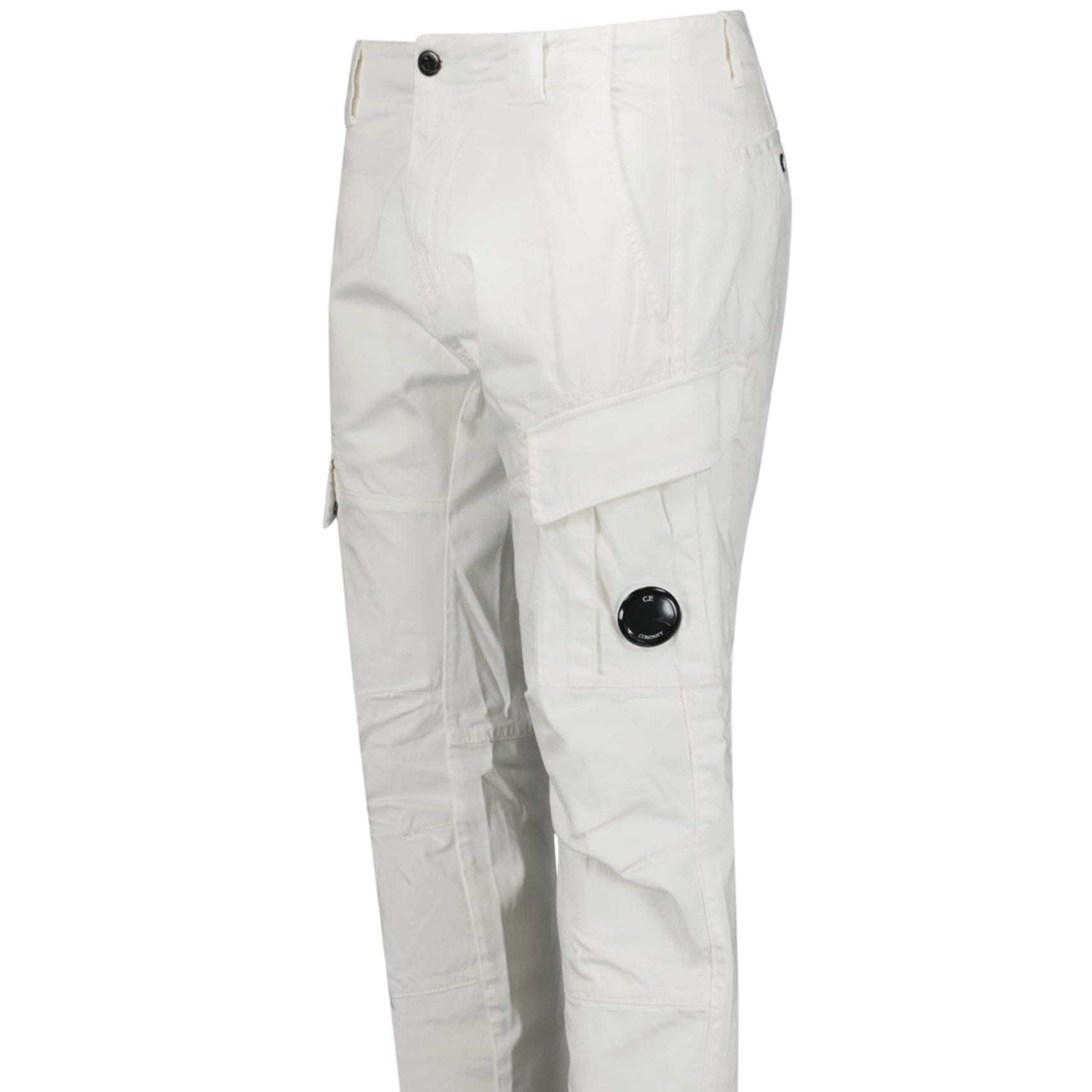 CP Company Gauze White Ergonomic Stretch Sateen Cargo Lens Pants