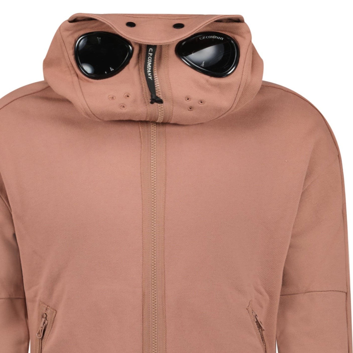 CP Company Hooded Explorer Goggle Zip Up Sweatshirt Light Brown