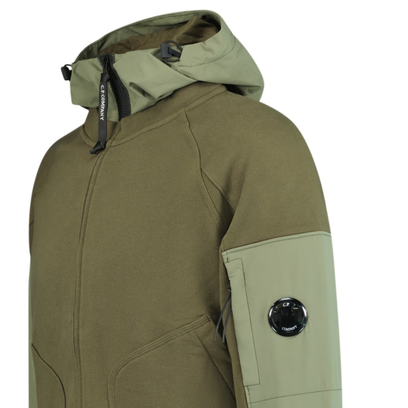 CP Company Zip-Up Lens Hooded Sweatshirt Khaki