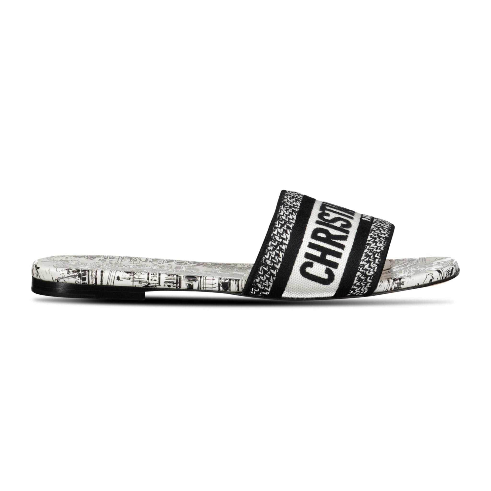 Dior D-Way Slide Calfskin Sandals White & Black